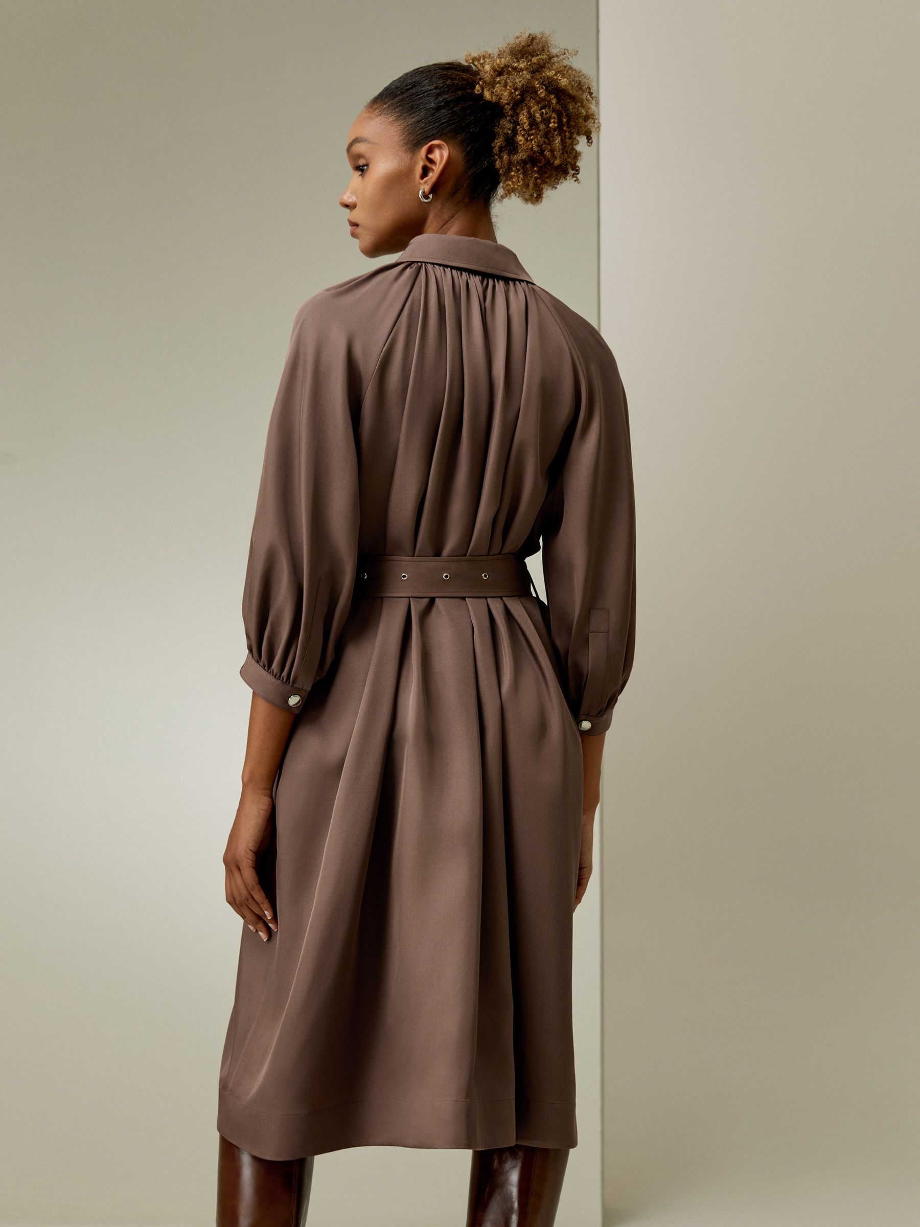 Belted Silk-Wool Windbreaker Dress