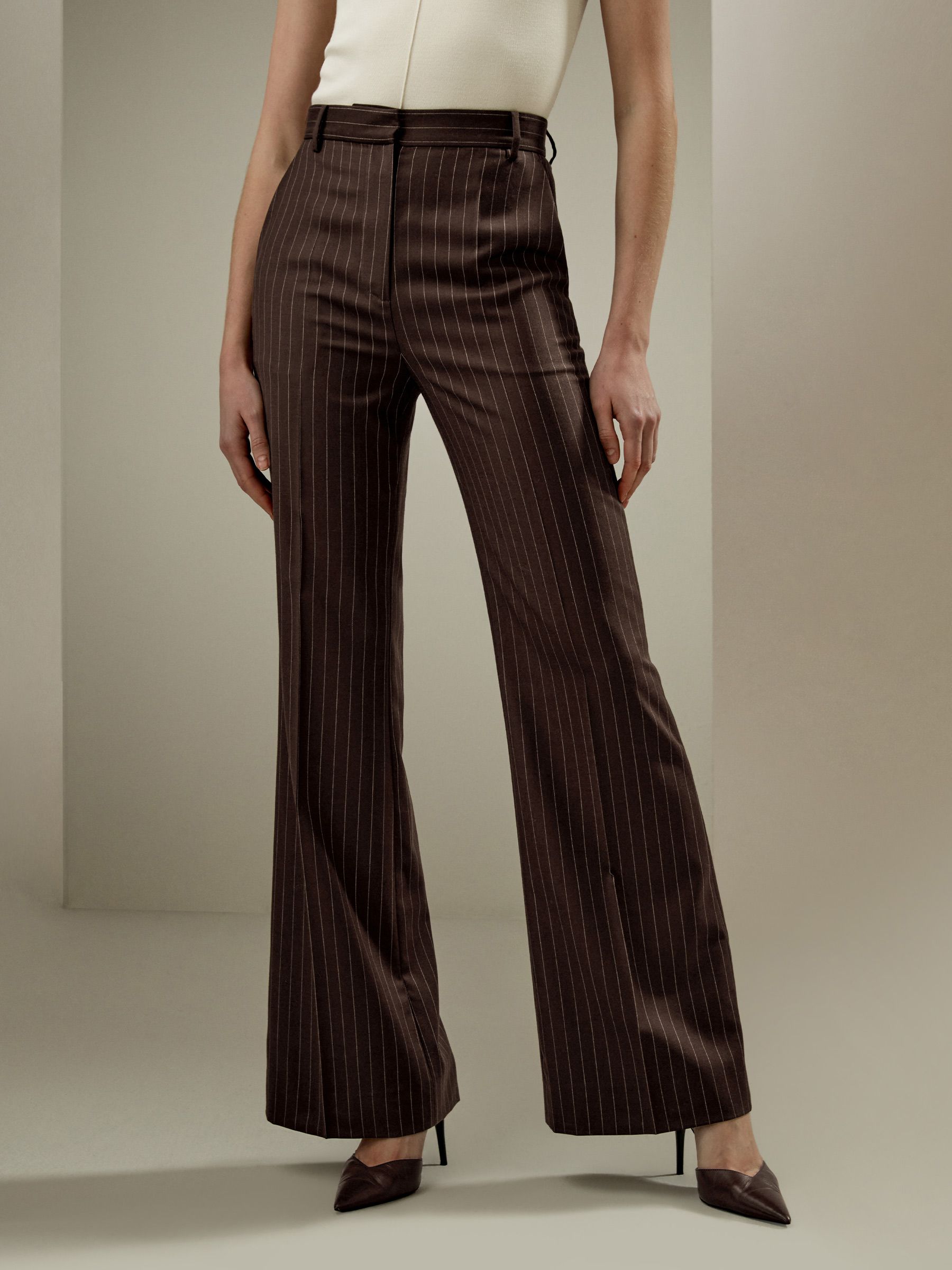 Pinstriped high-rise straight pants