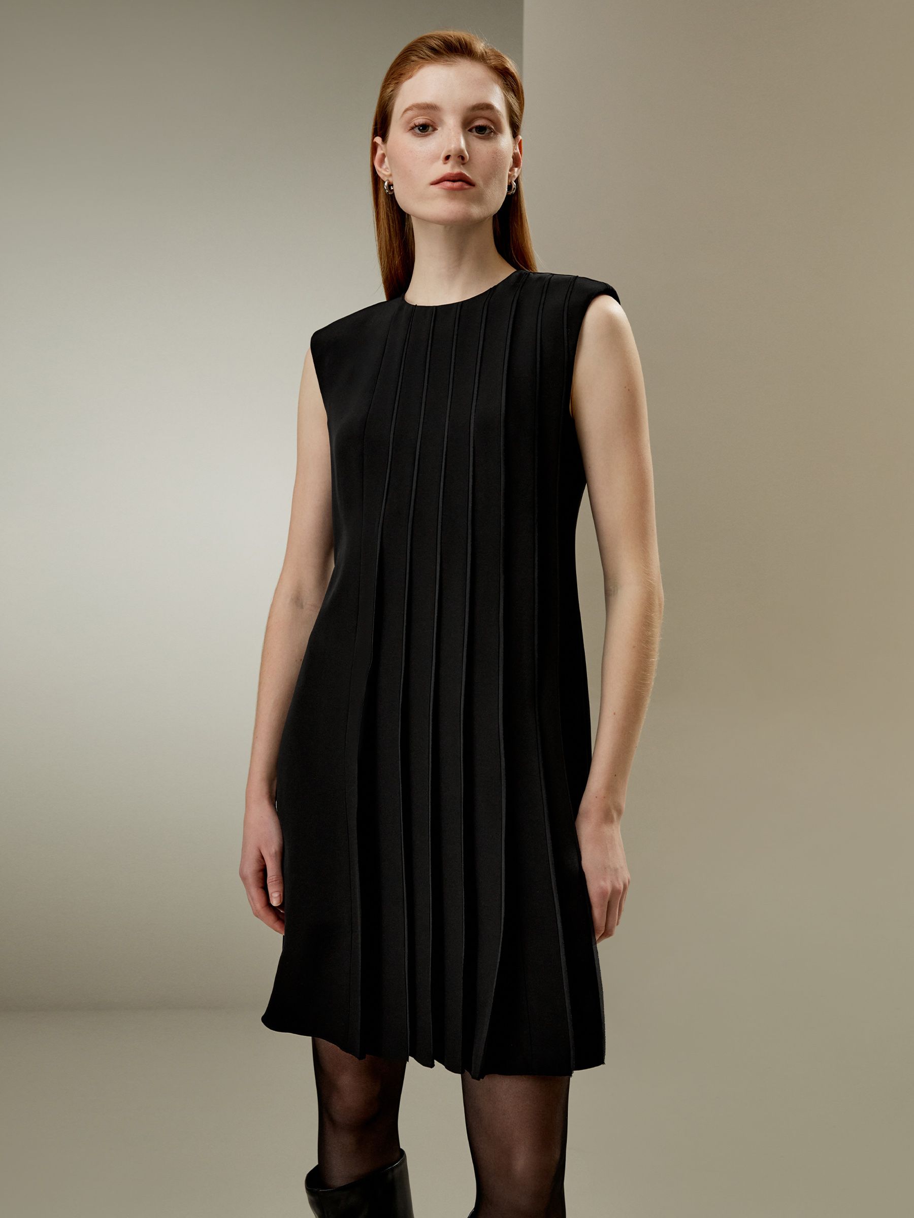 Sleeveless accordion pleated silk dress