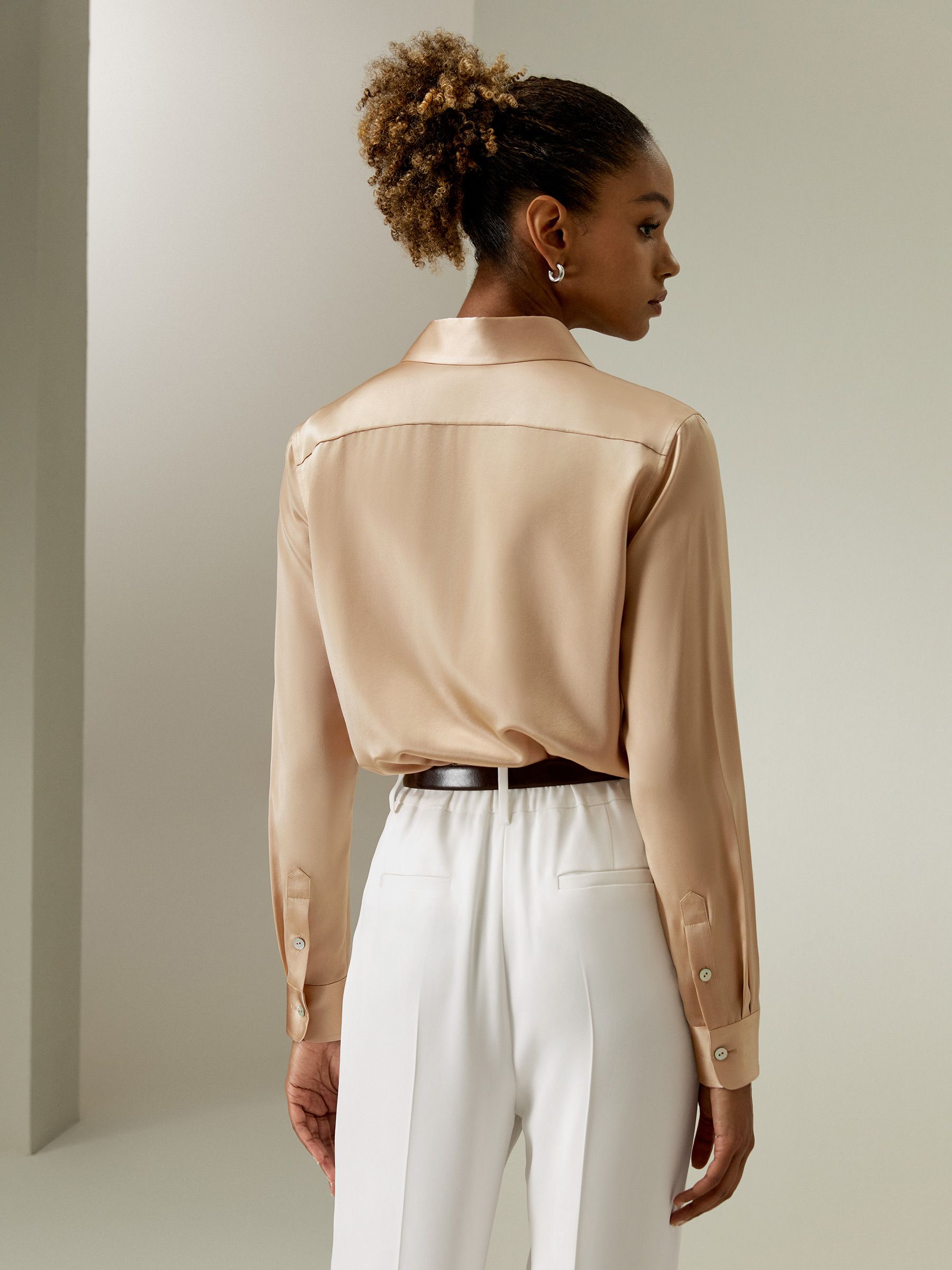 Spread Collar Silk Shirt