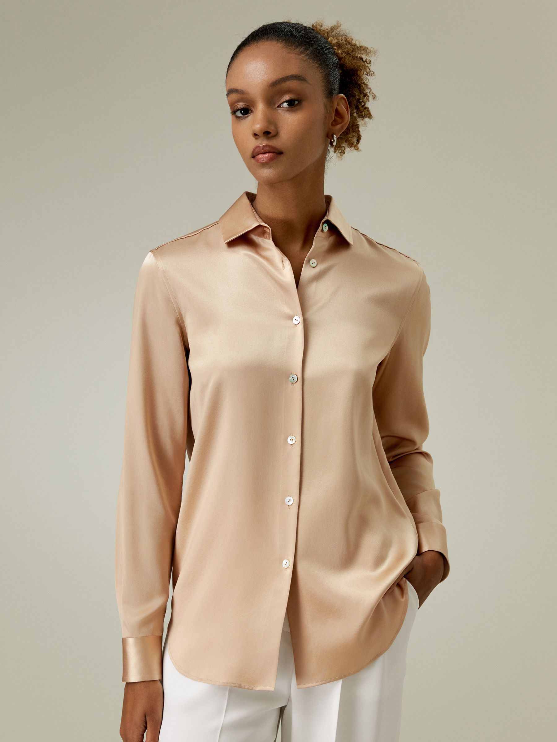 Spread Collar Silk Shirt