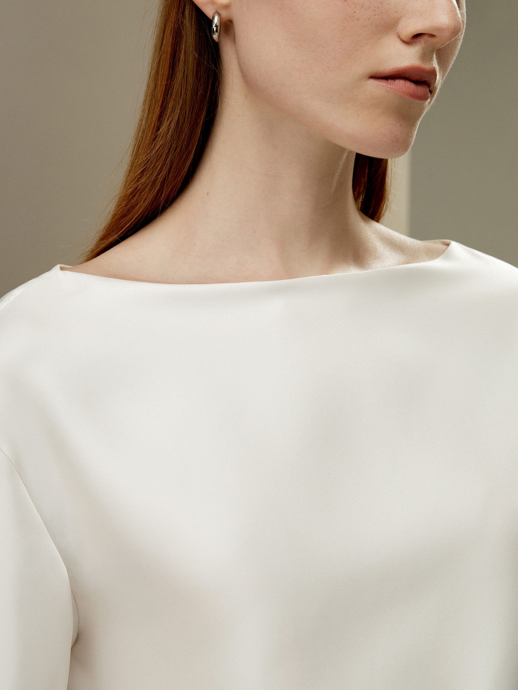 Silk Twill Blouse with Boat Neckline