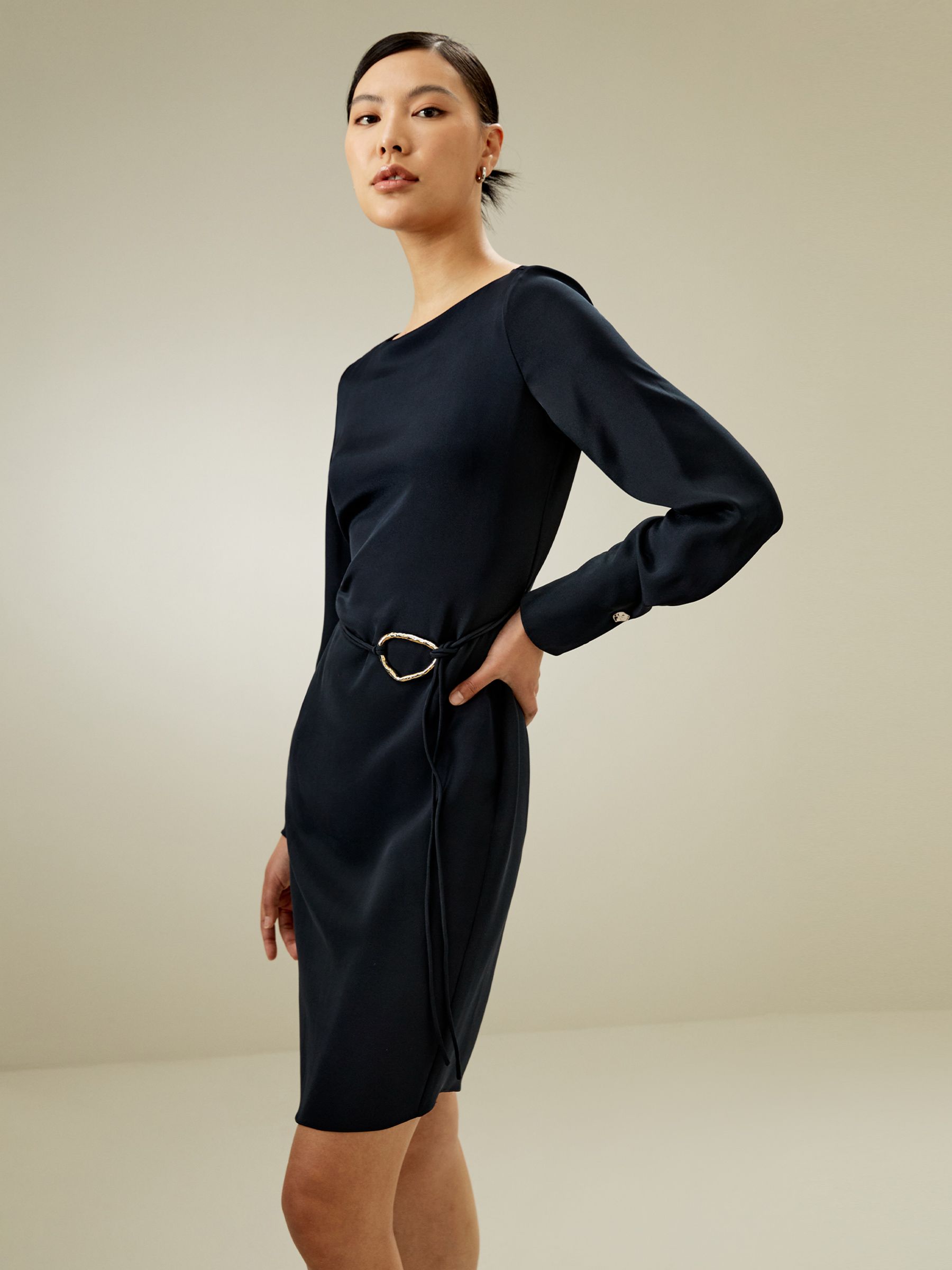 Boatneck Midi Dress with Belt