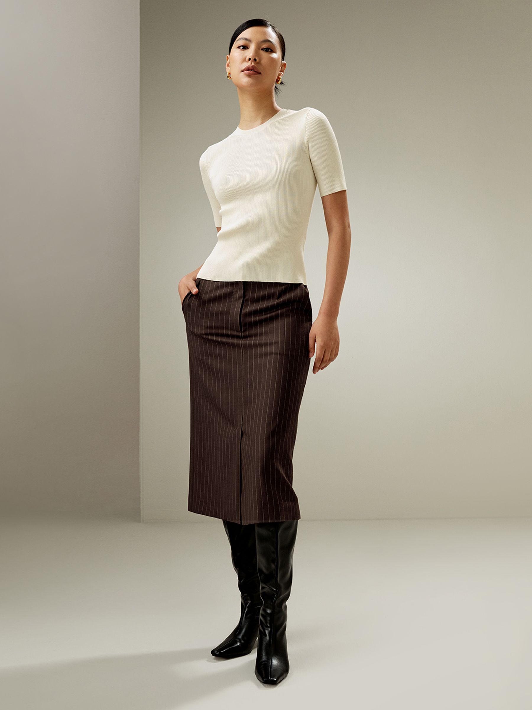 Pinstripe Midi Pencil Skirt