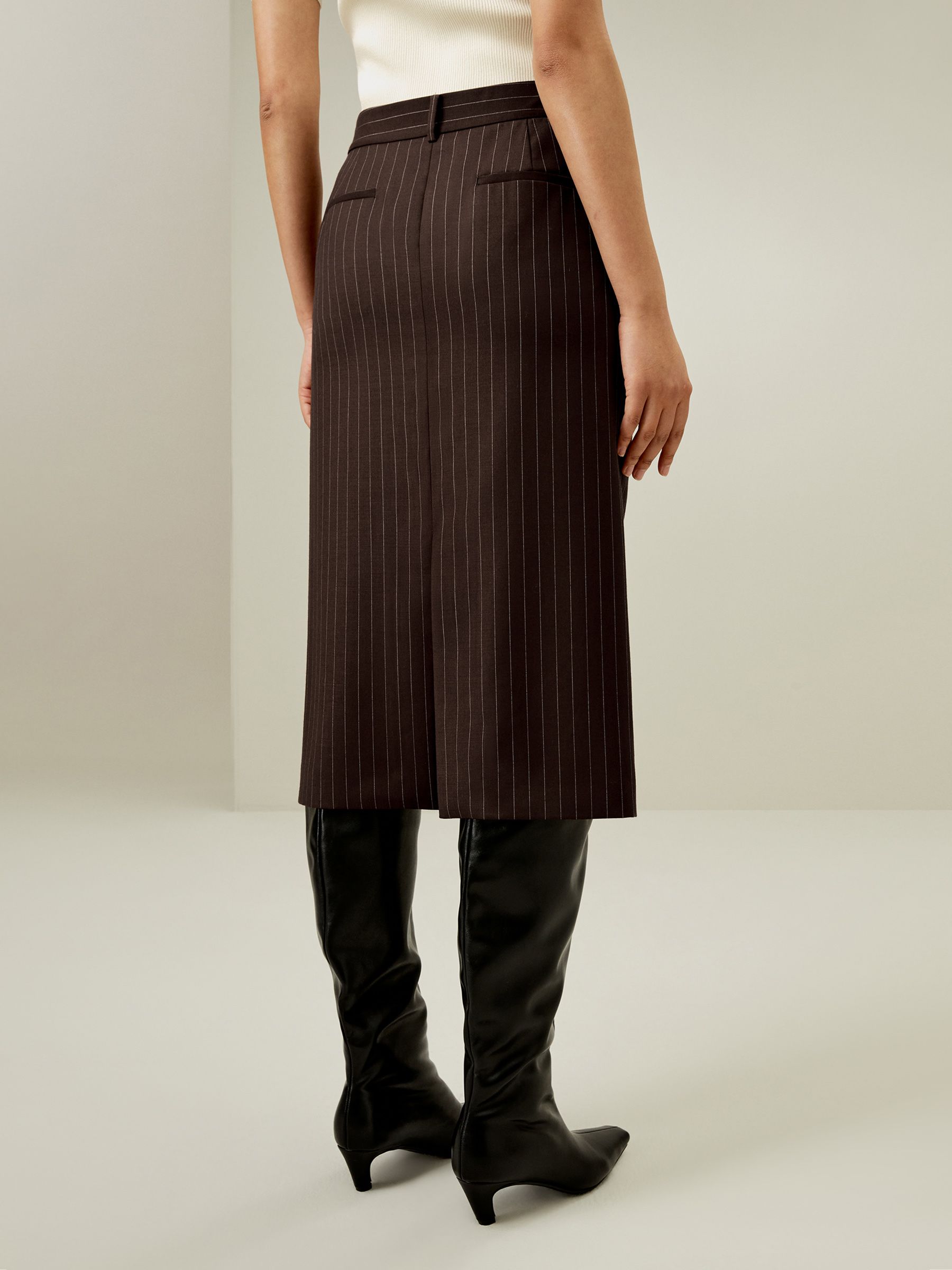 Pinstripe Midi Pencil Skirt