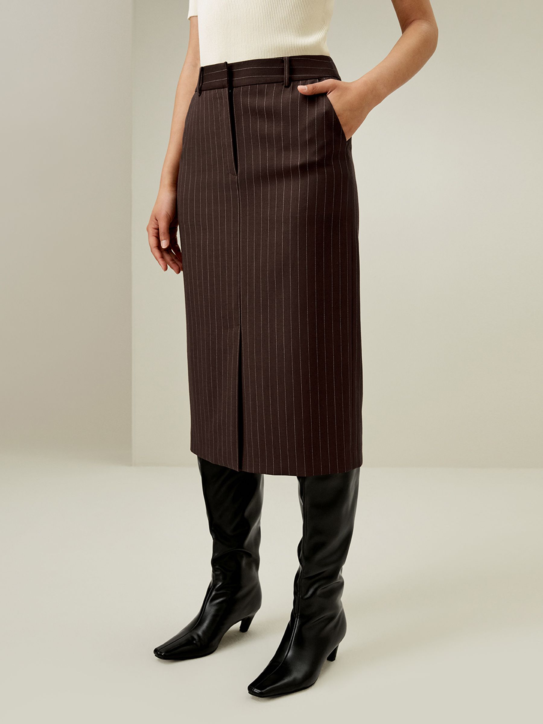 Pinstripe Midi Pencil Skirt