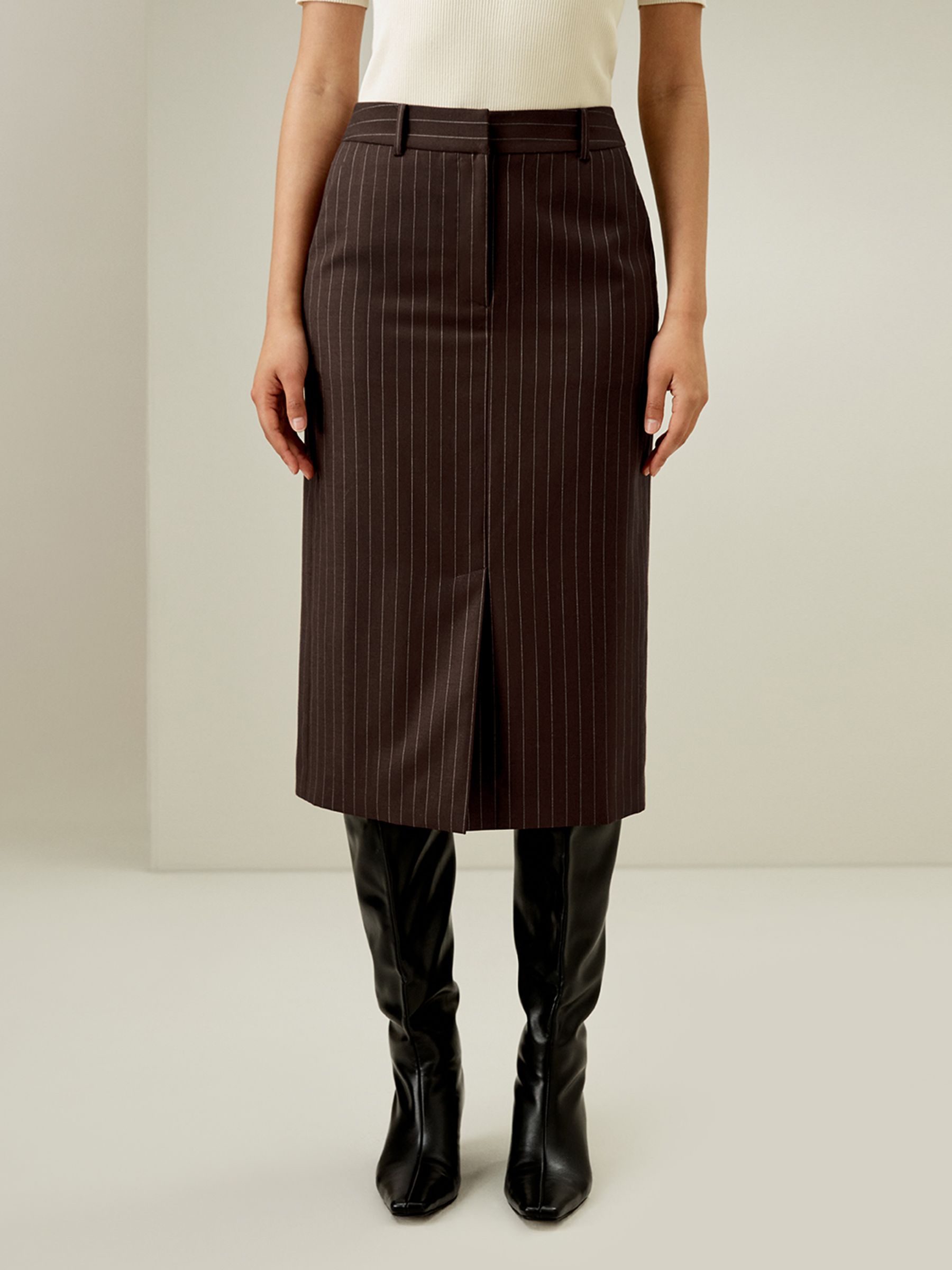 Pinstripe Midi Pencil Skirt