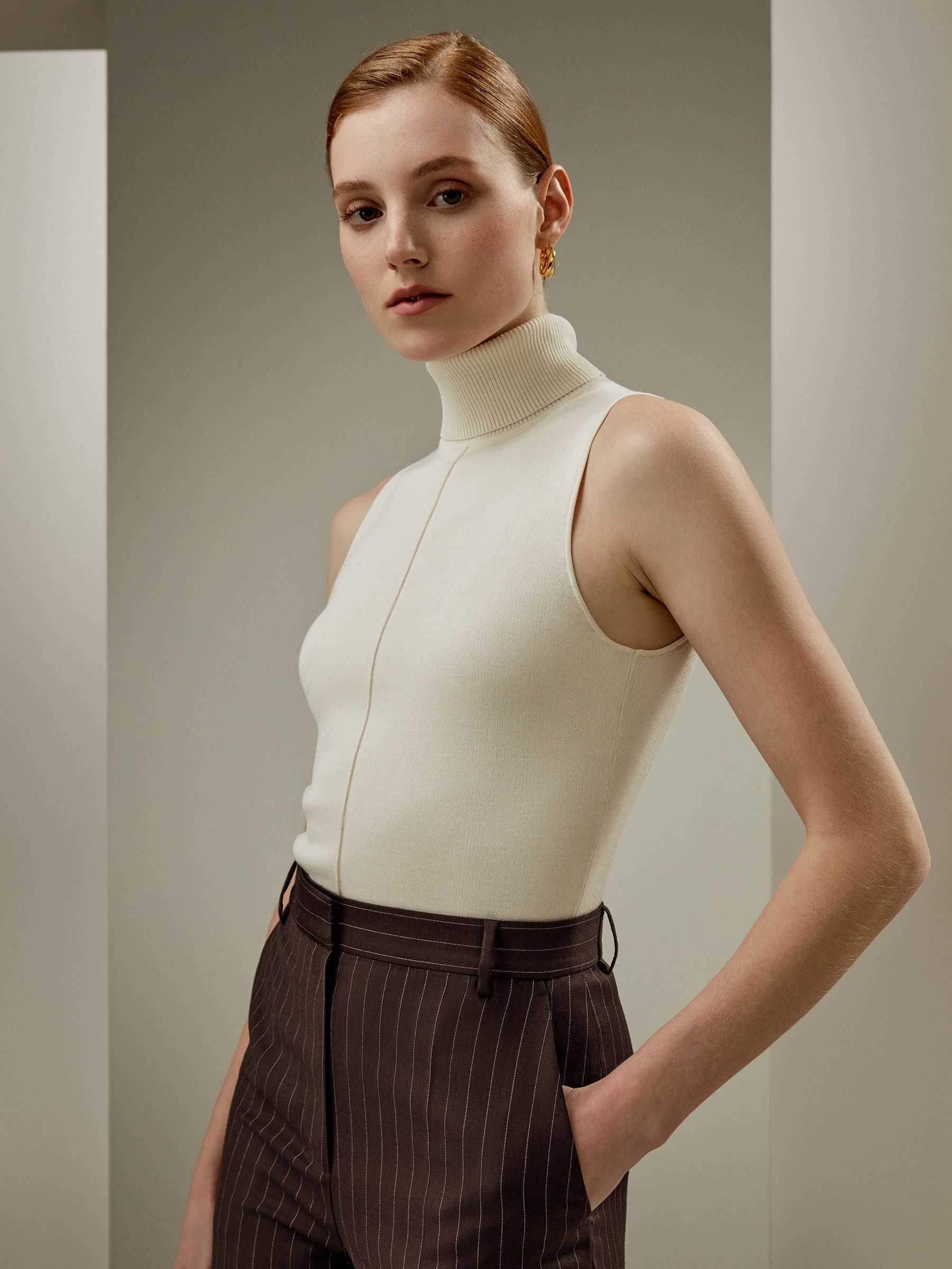 Silk Knitted Turtleneck Sleeveless Top