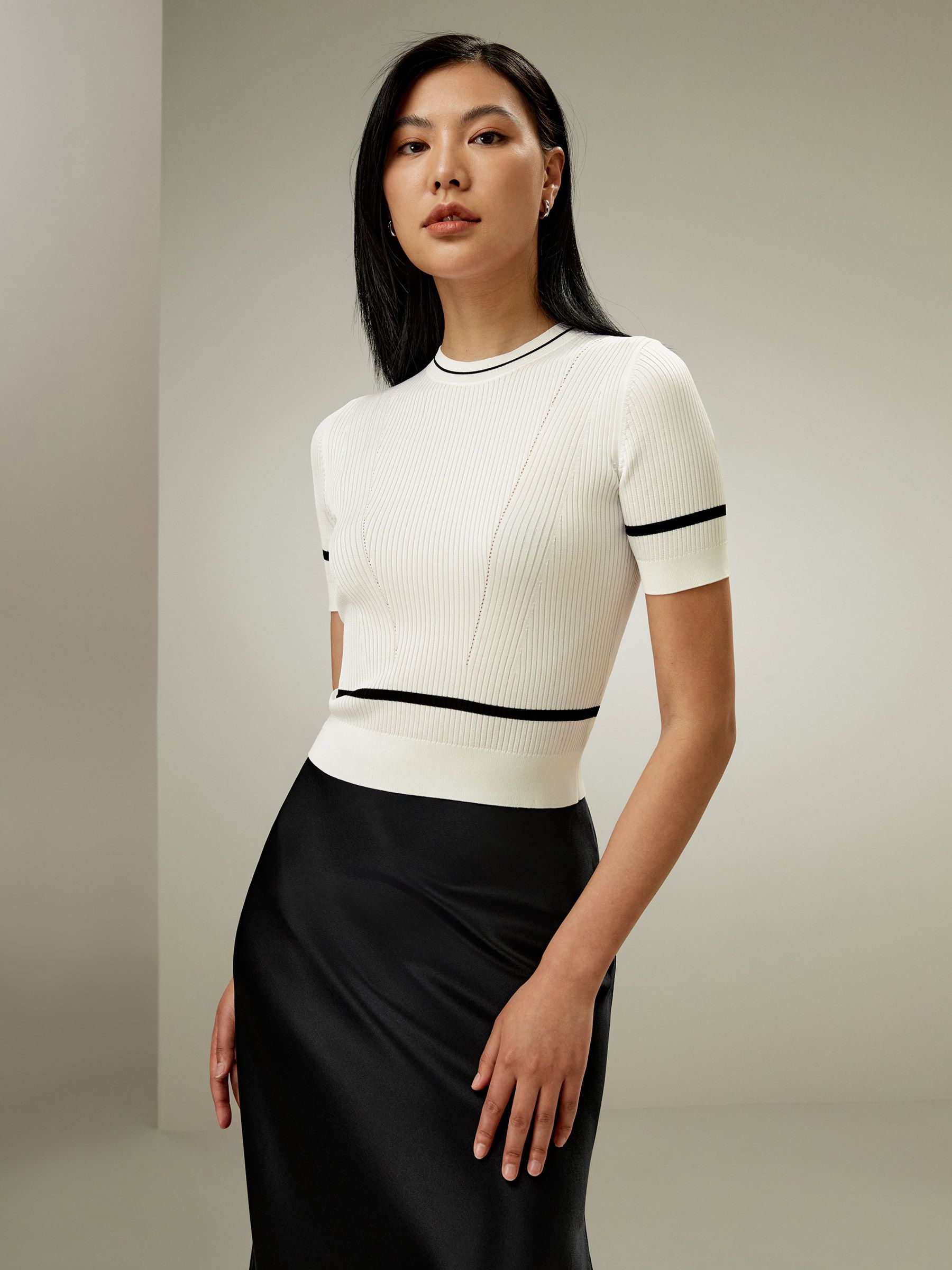 Ribbed Knit Silk Crop Top