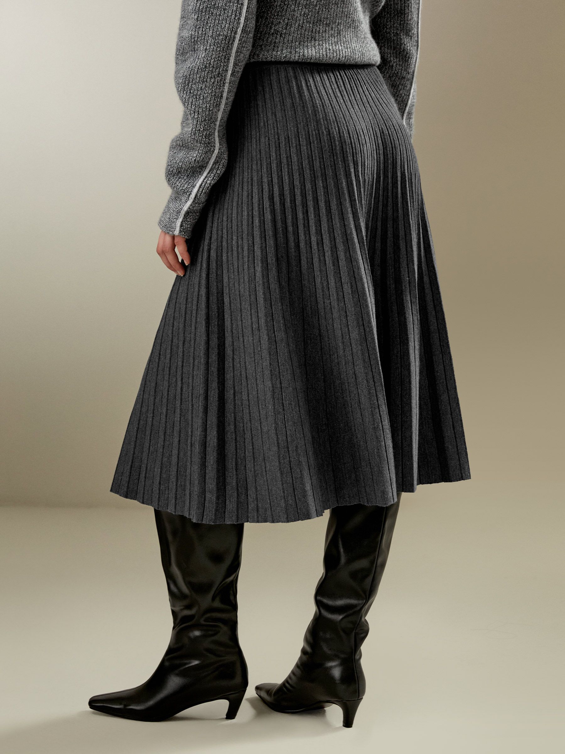 Pleated A-line Merino Wool Skirt