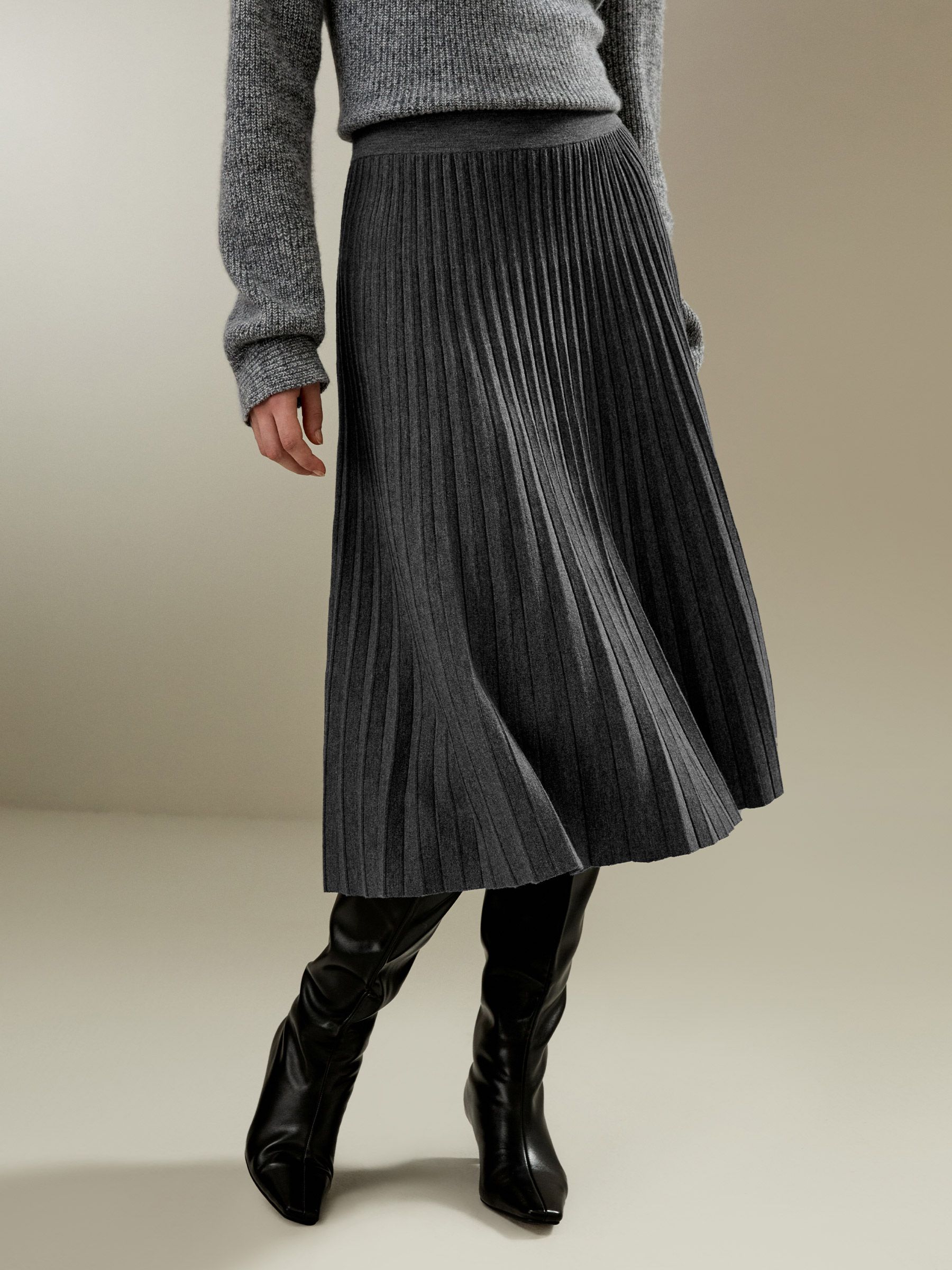 Pleated A-line Merino Wool Skirt