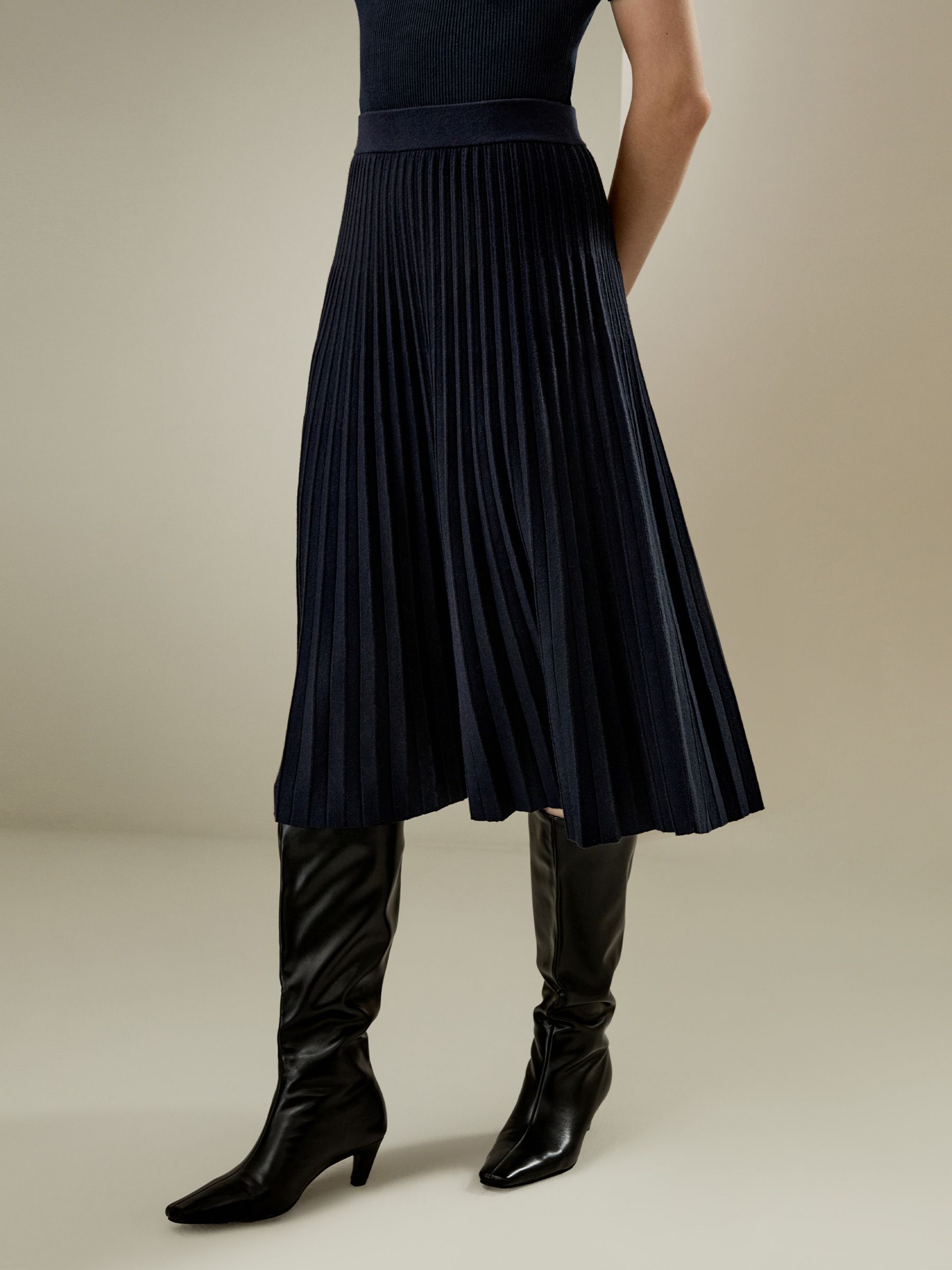 Pleated A-line Merino Wool Skirt