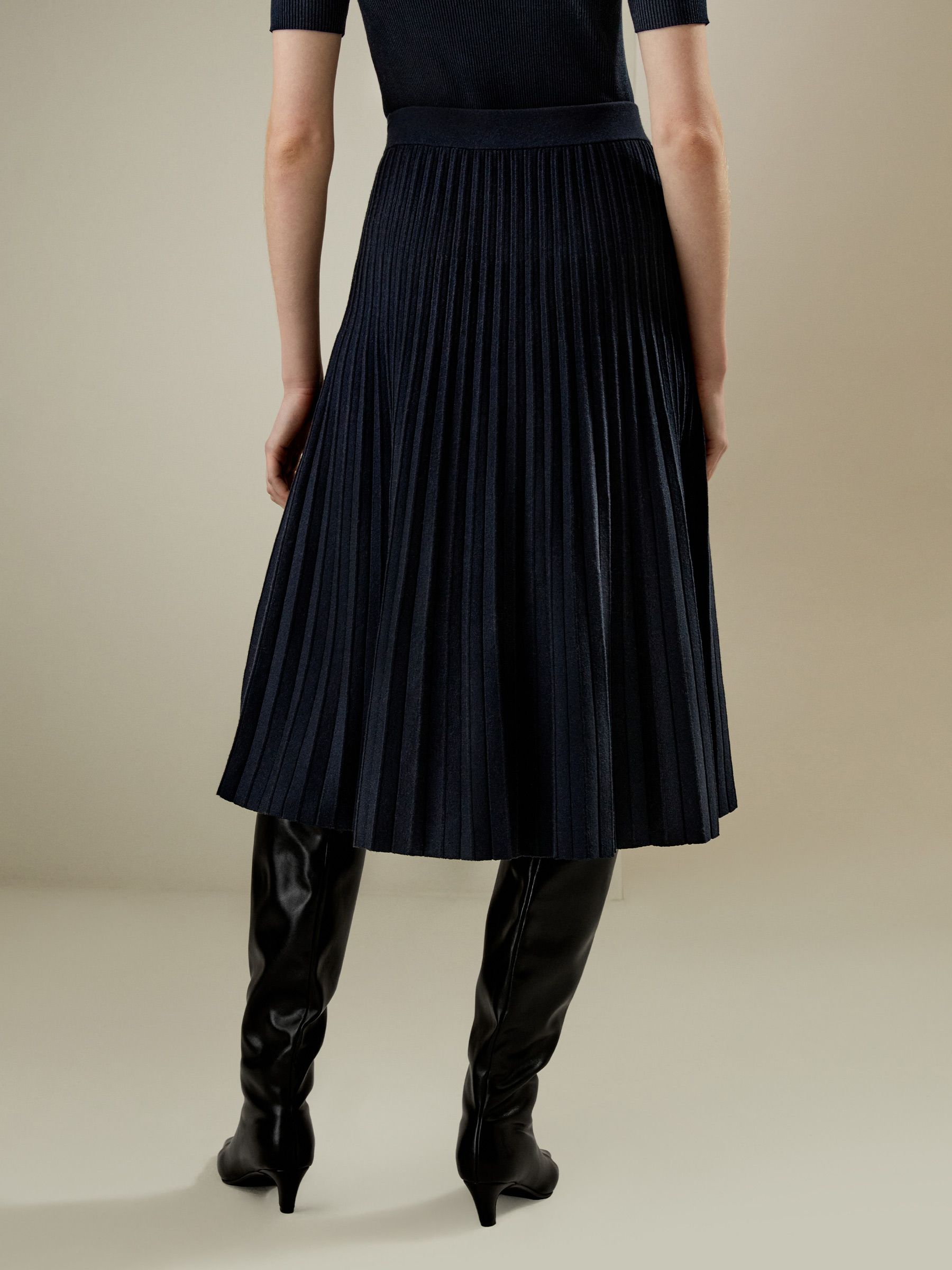 Pleated A-line Merino Wool Skirt