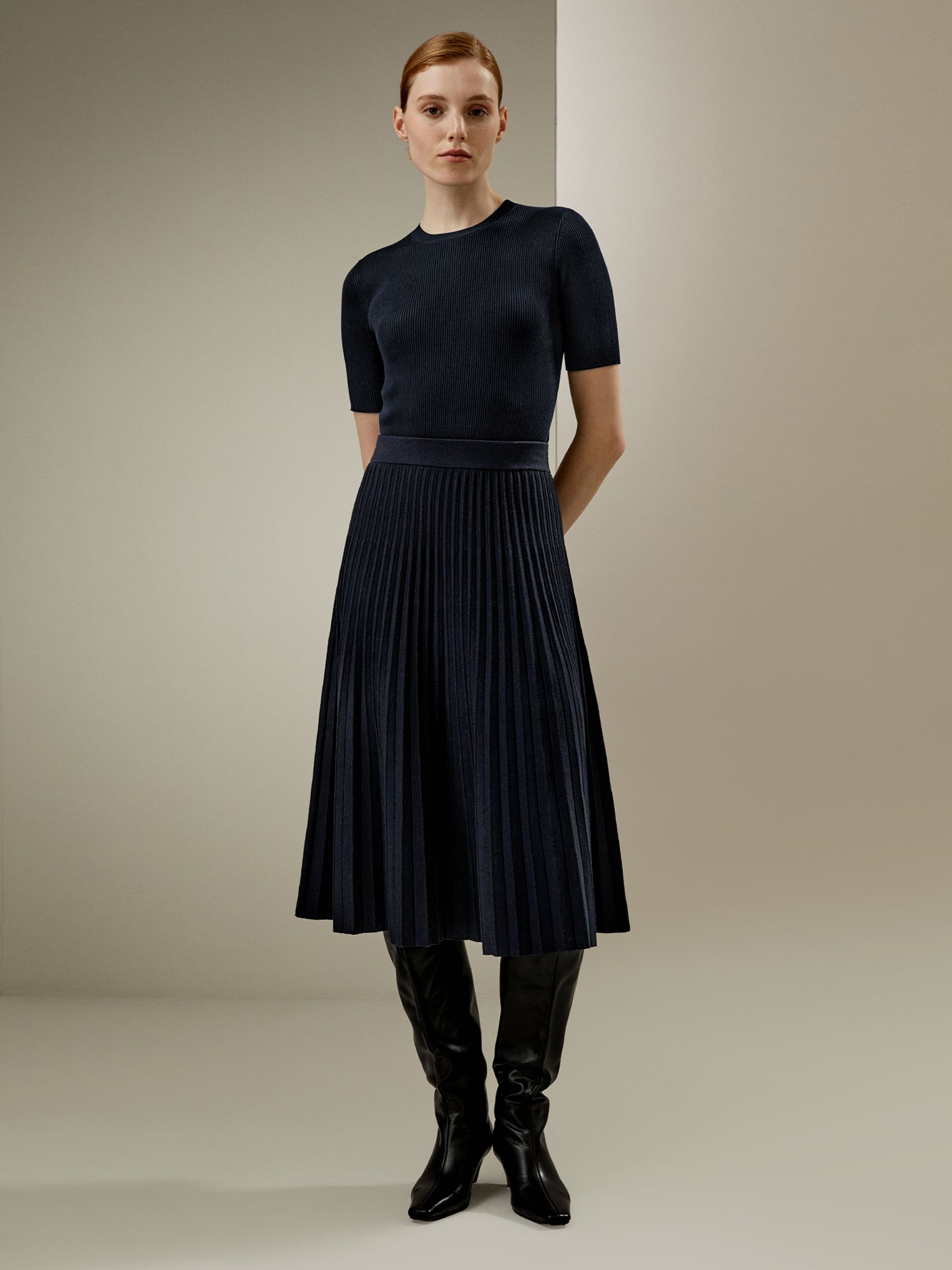 Pleated A-line Merino Wool Skirt