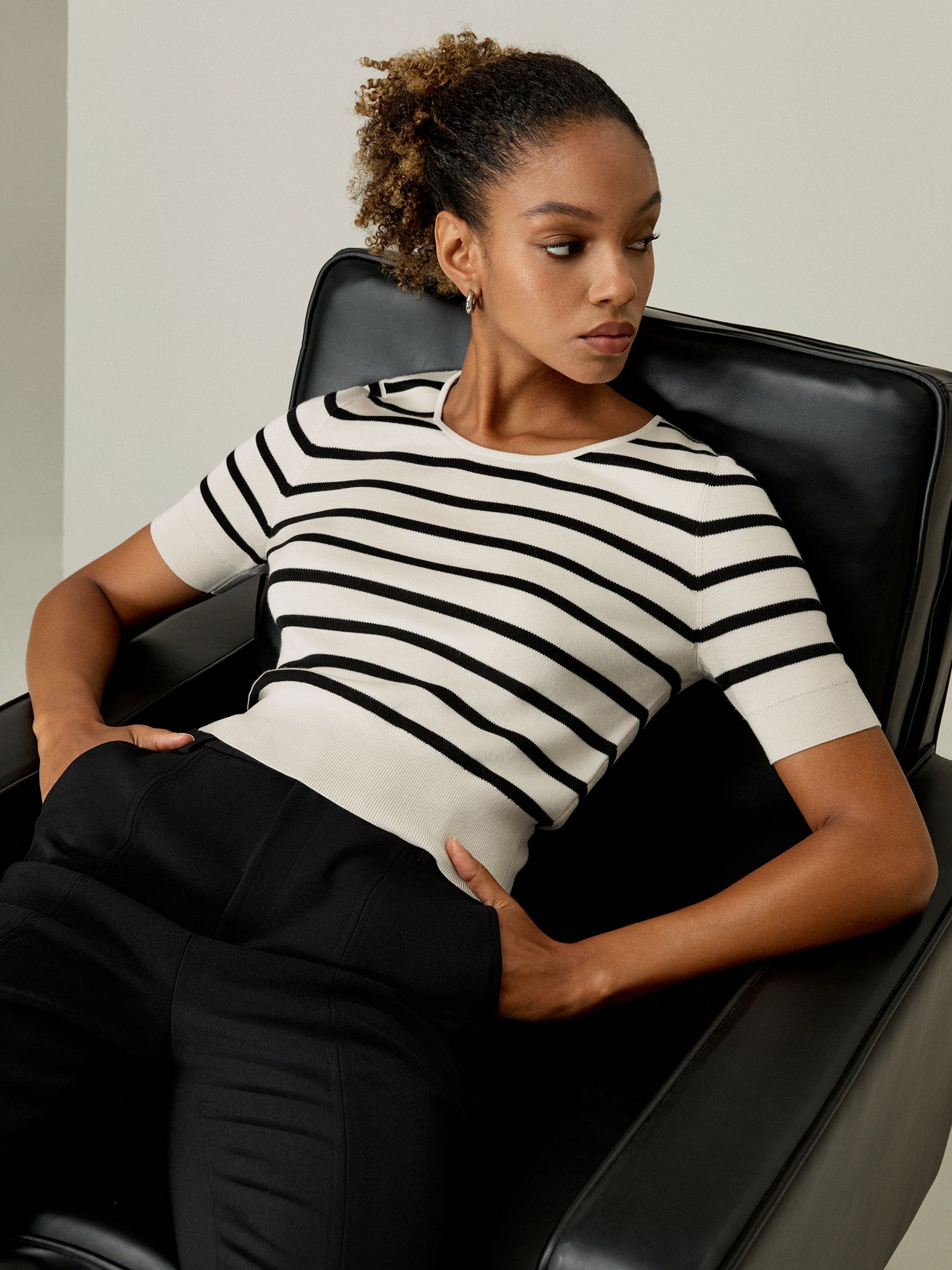 Silk Striped Cropped Knit Top