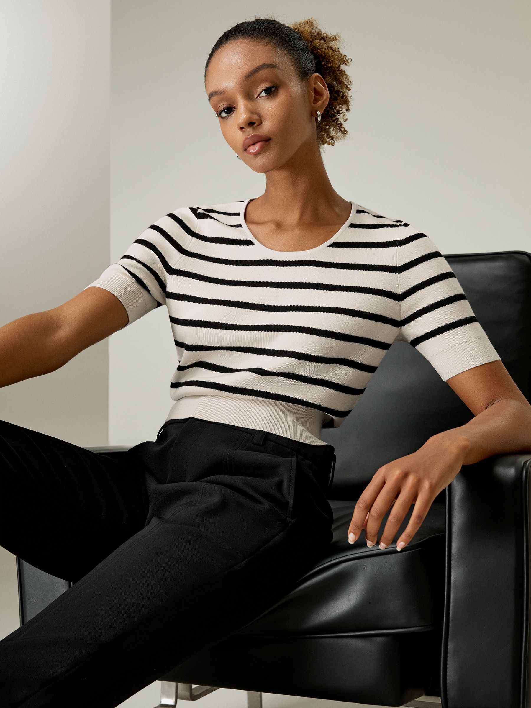 Silk Striped Cropped Knit Top