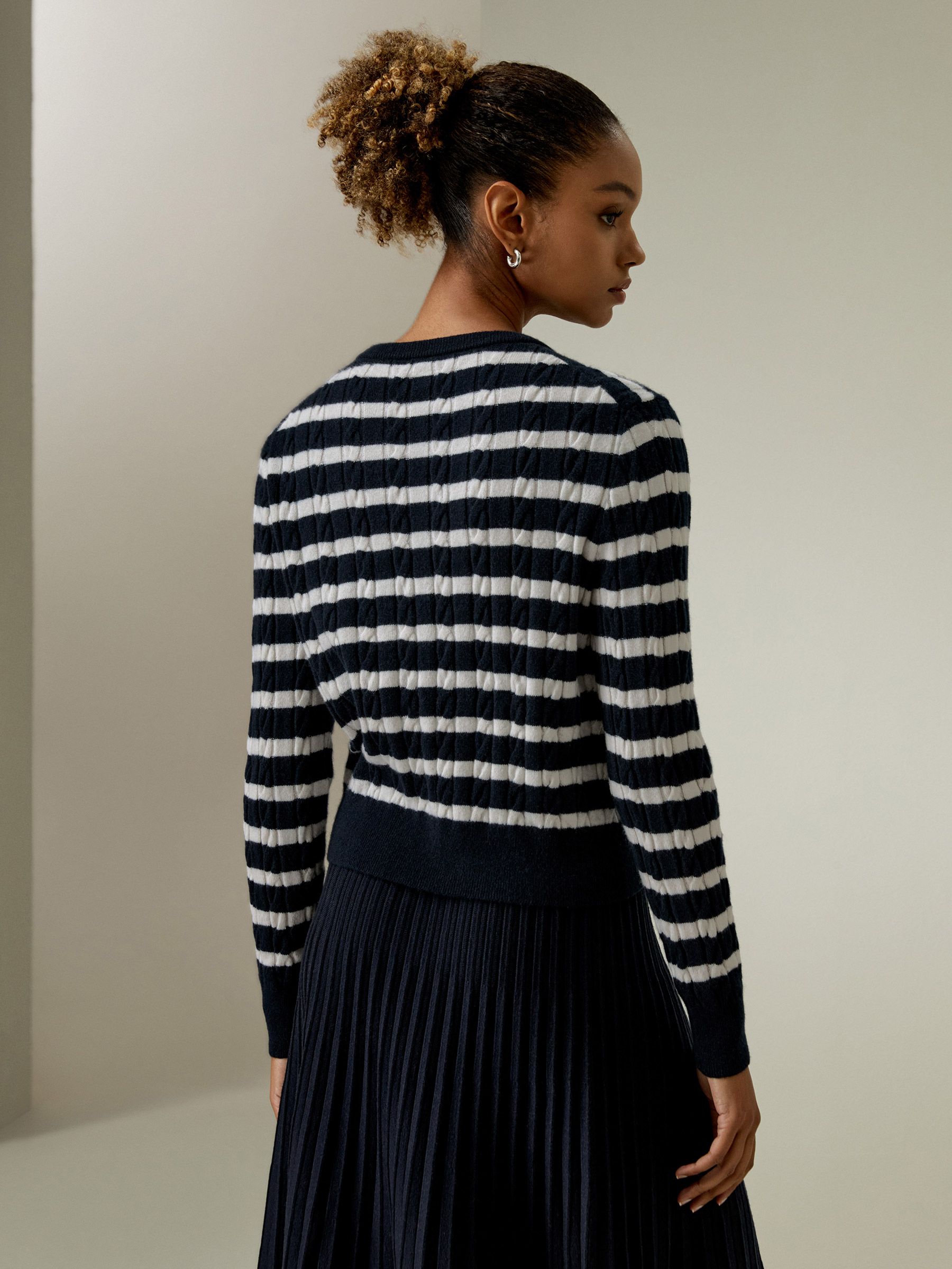 Striped Cable-Knit Cashmere Cardigan