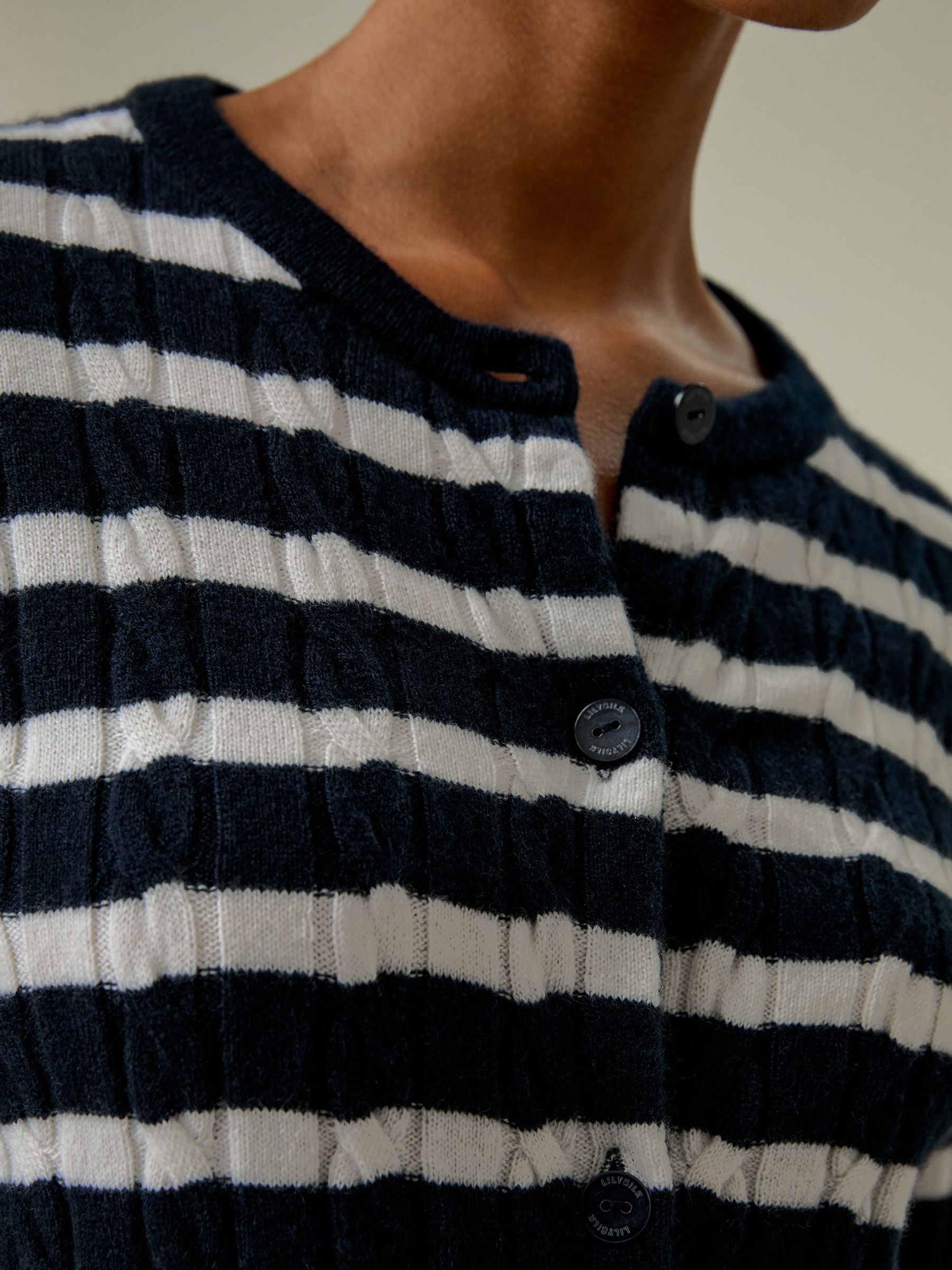 Striped Cable-Knit Cashmere Cardigan