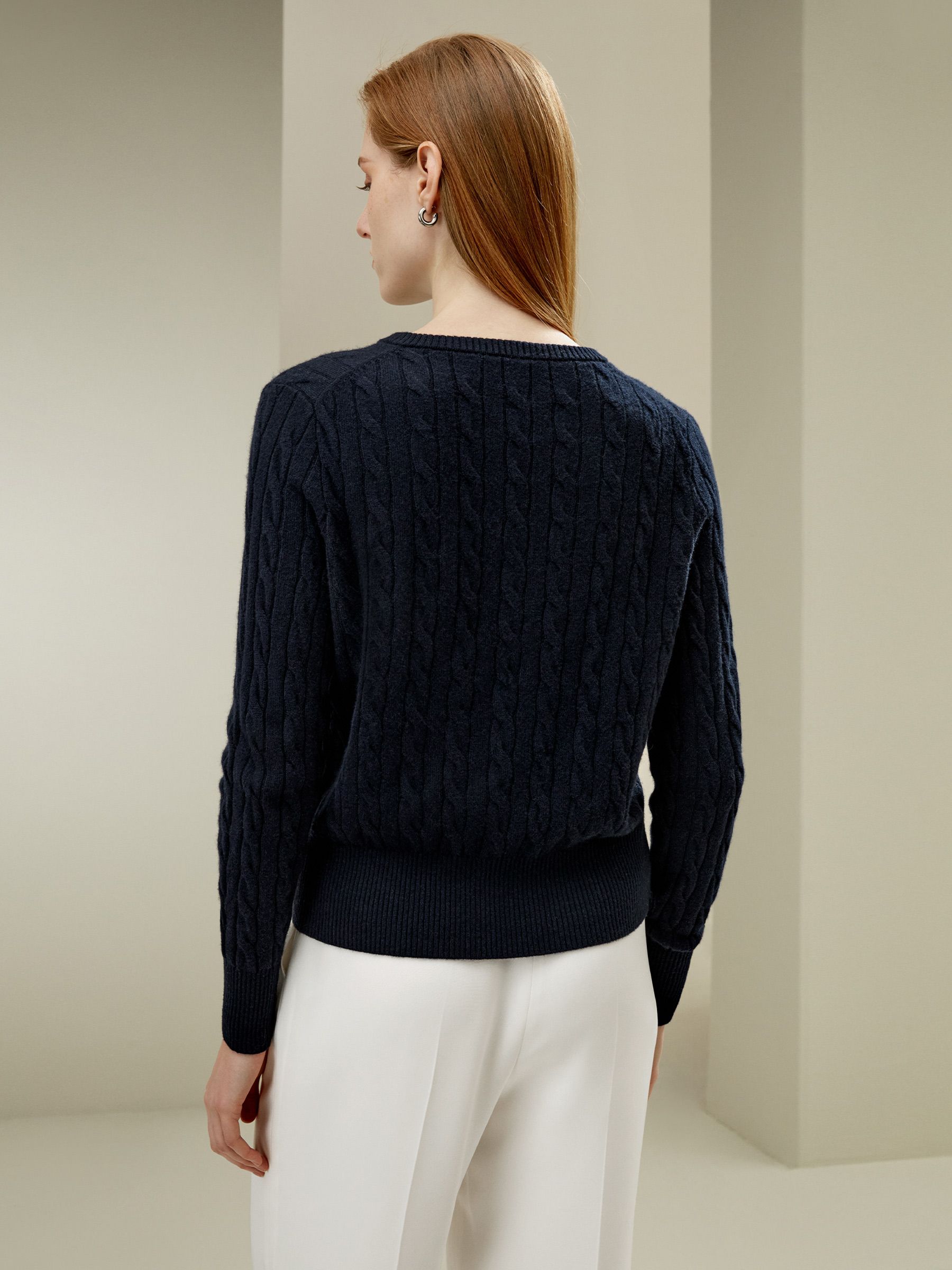 Cable-Knit Cashmere Crewneck Cardigan