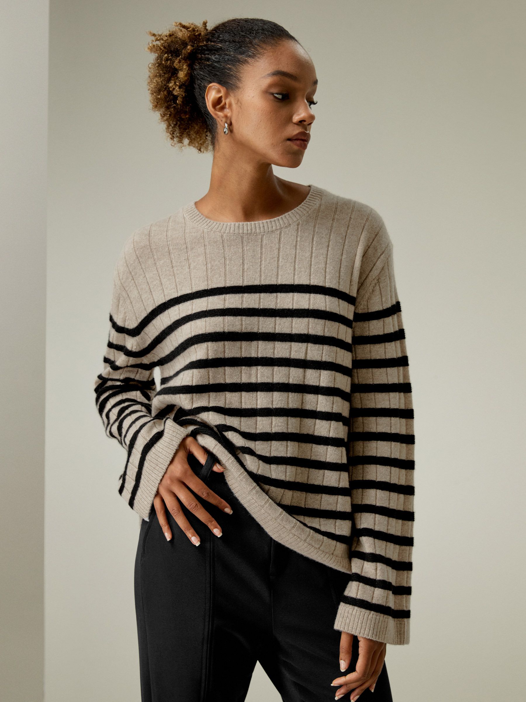 Drop-Shoulder Striped Cashmere Sweater