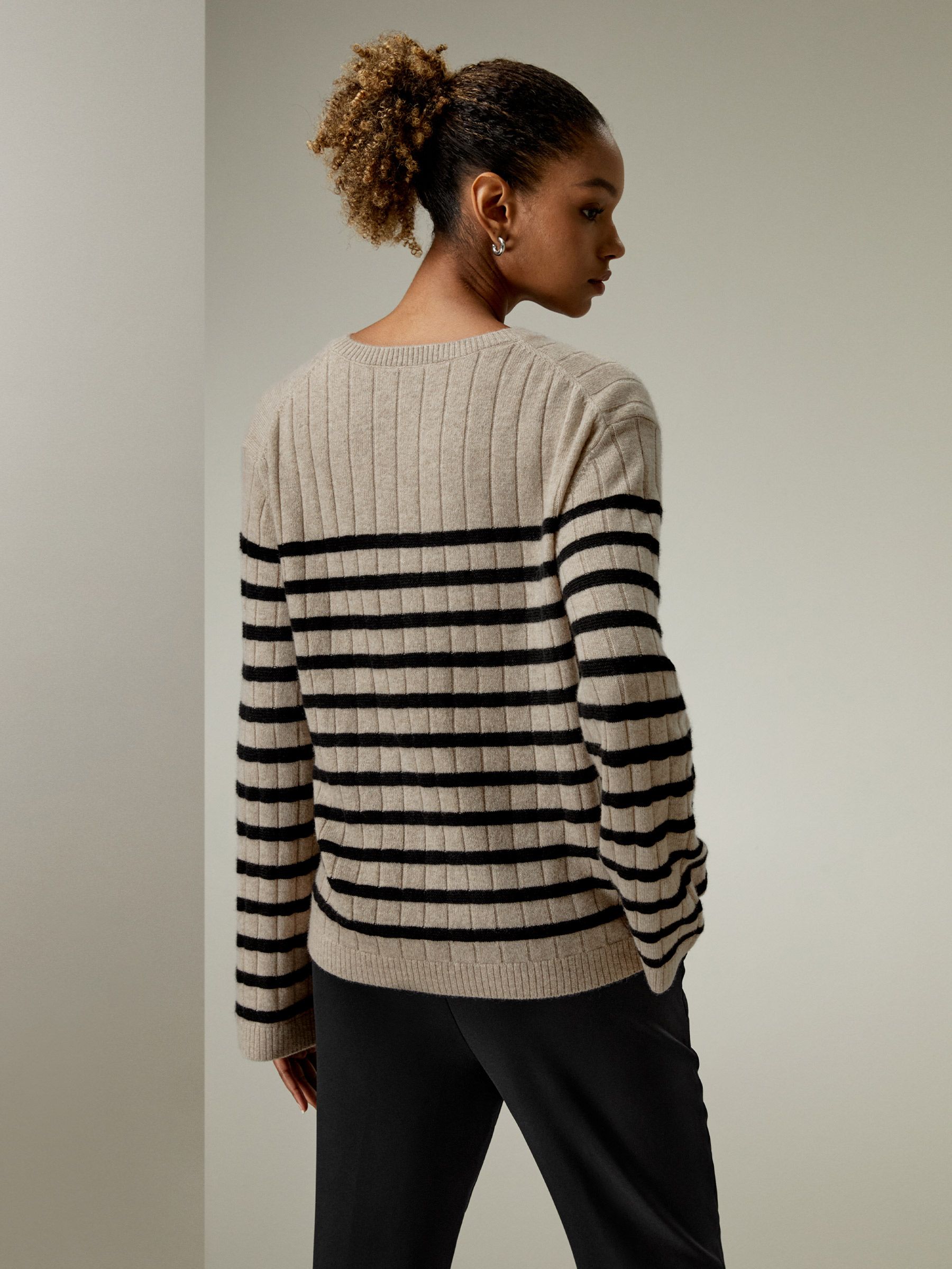 Drop-Shoulder Striped Cashmere Sweater