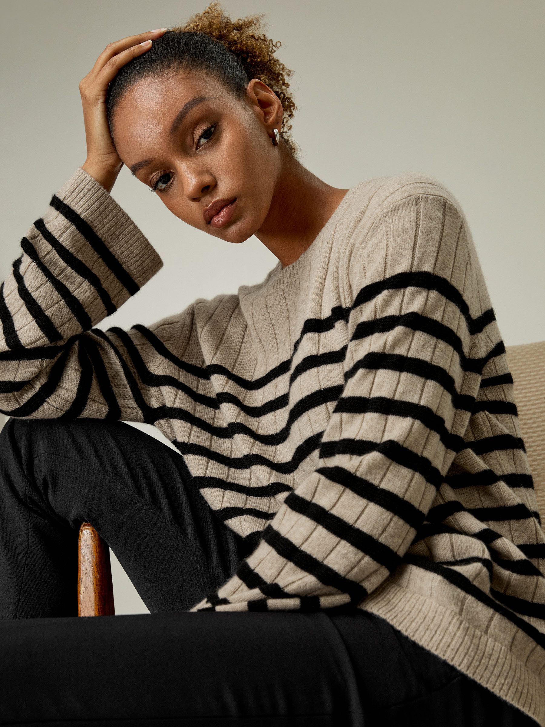 Drop-Shoulder Striped Cashmere Sweater