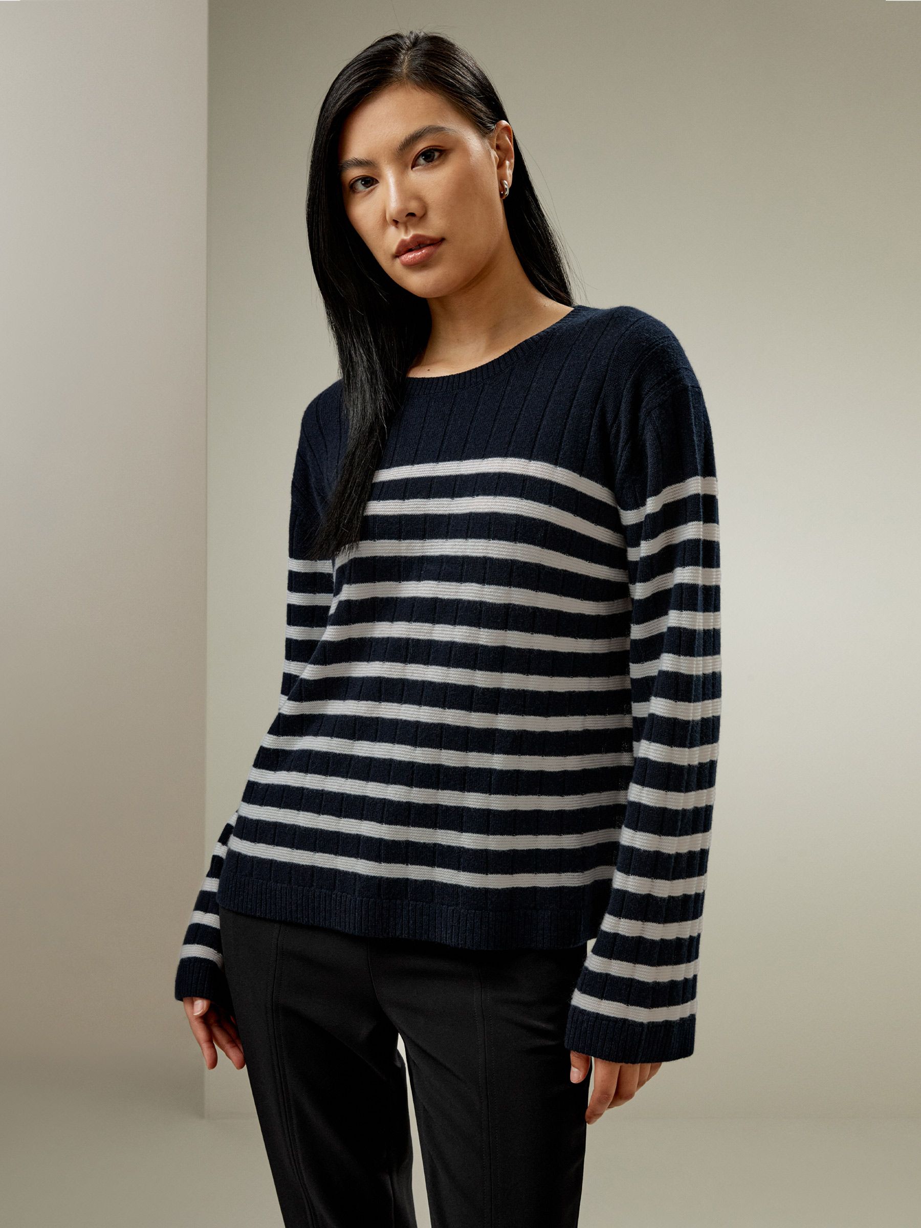 Drop-Shoulder Striped Cashmere Sweater