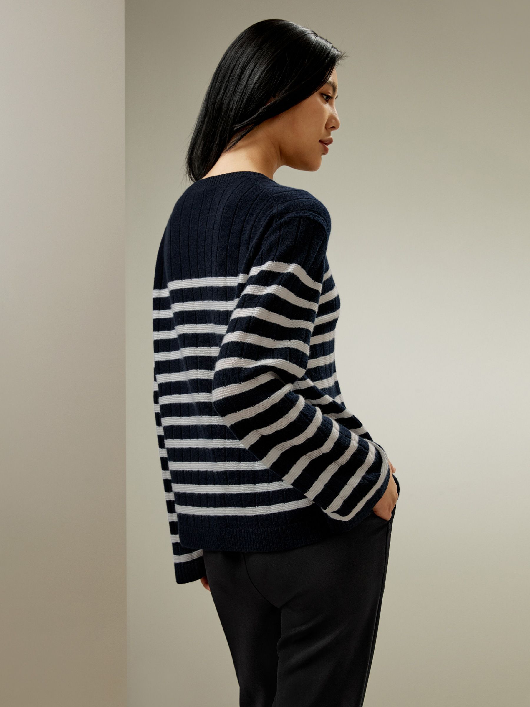 Drop-Shoulder Striped Cashmere Sweater