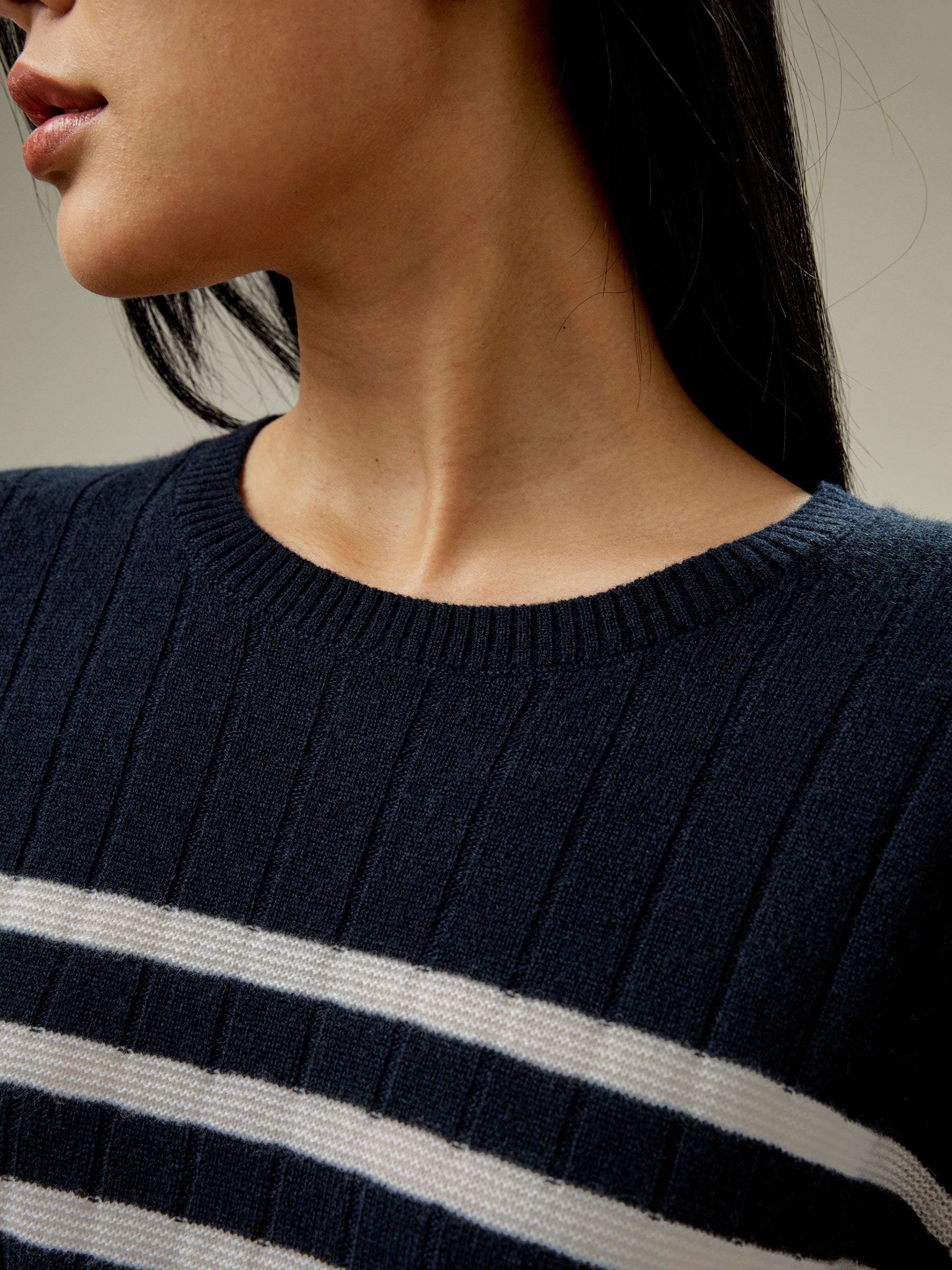 Drop-Shoulder Striped Cashmere Sweater