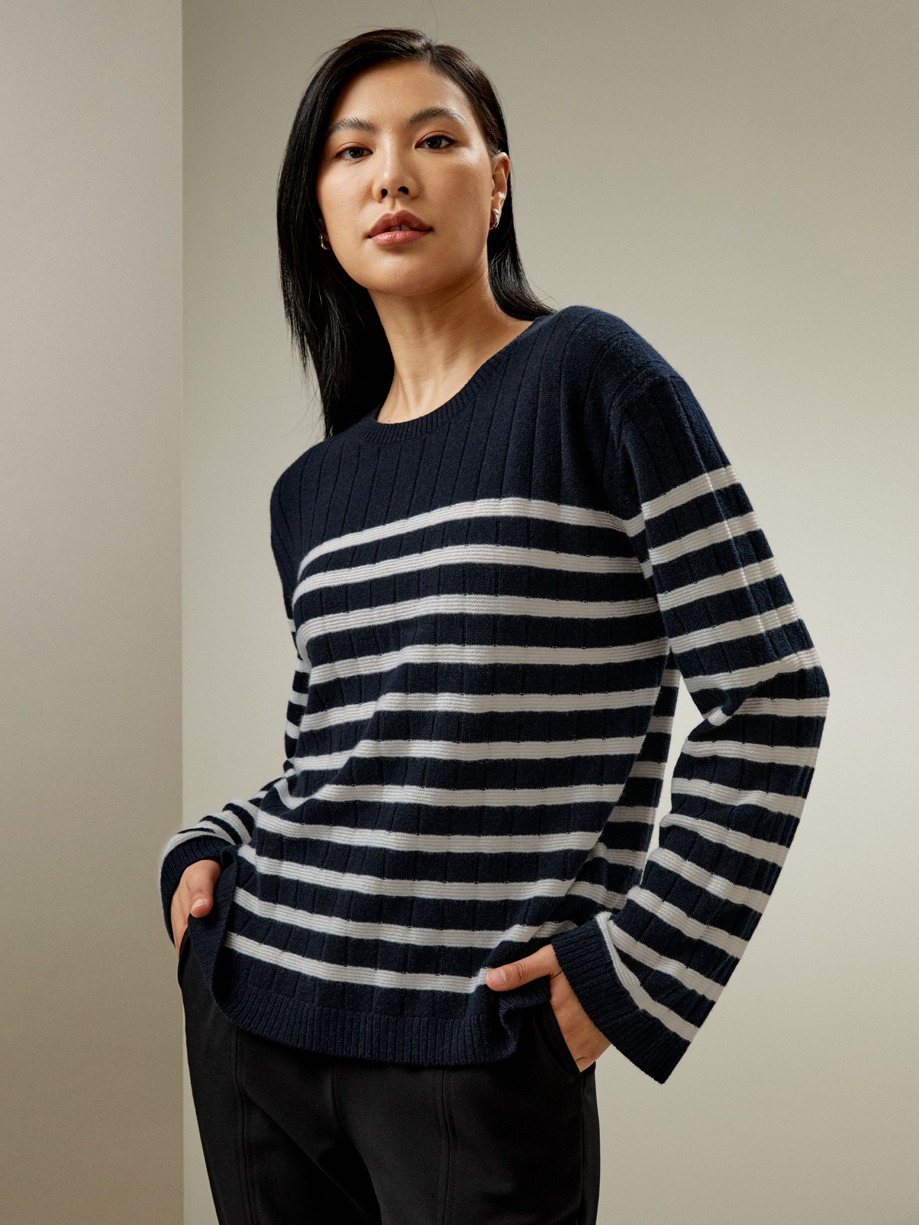 Drop-Shoulder Striped Cashmere Sweater