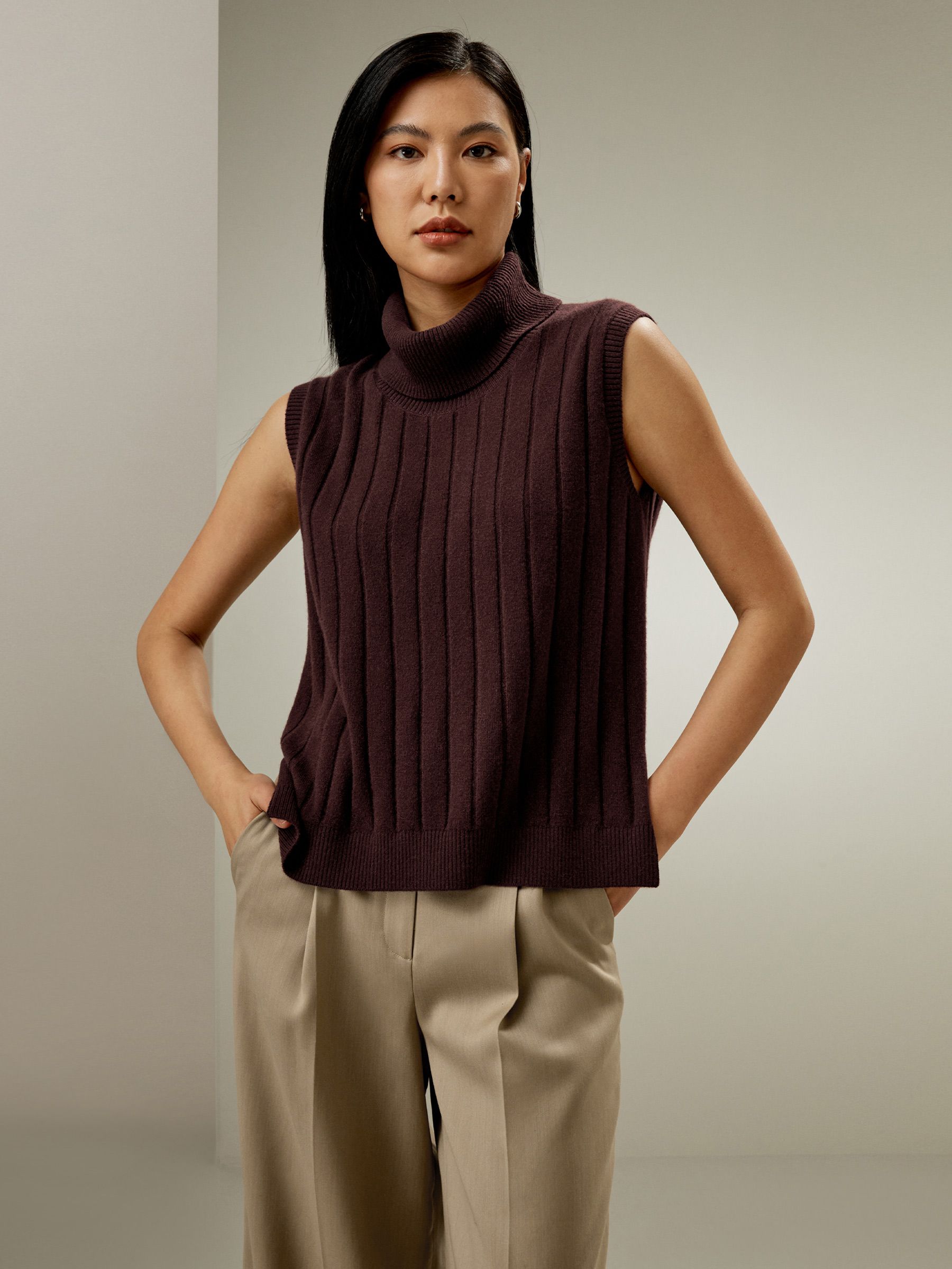 Turtleneck Sleeveless Cashmere Vest