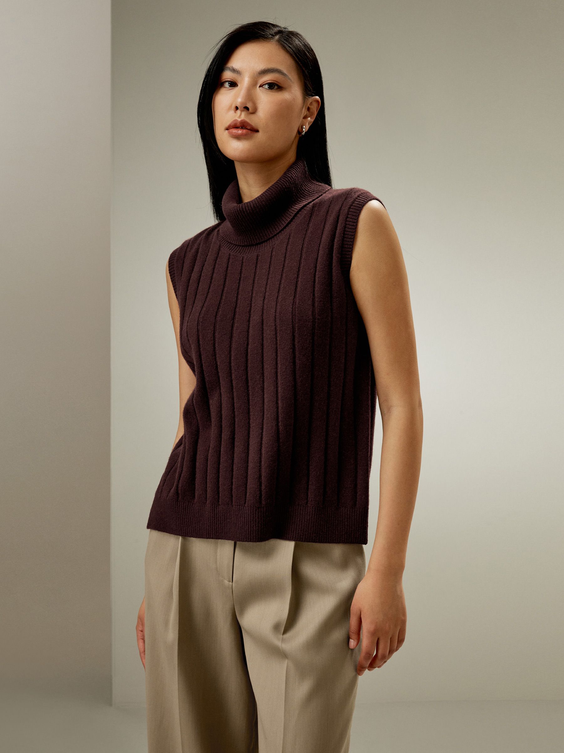 Turtleneck Sleeveless Cashmere Vest