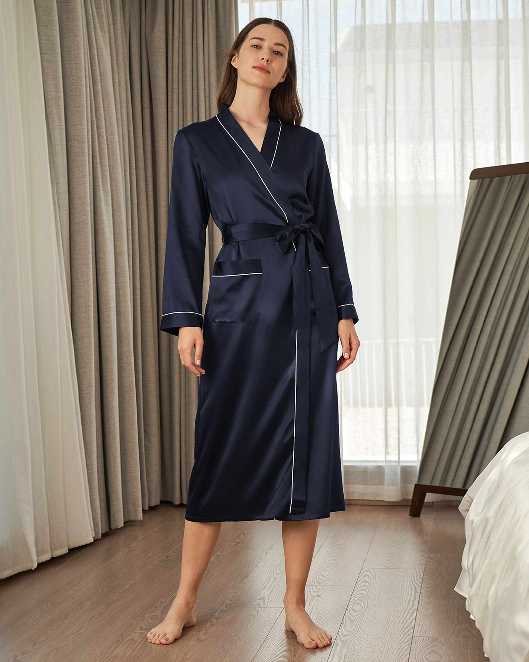 22 Momme Contra Trim & Full Length Silk Robe