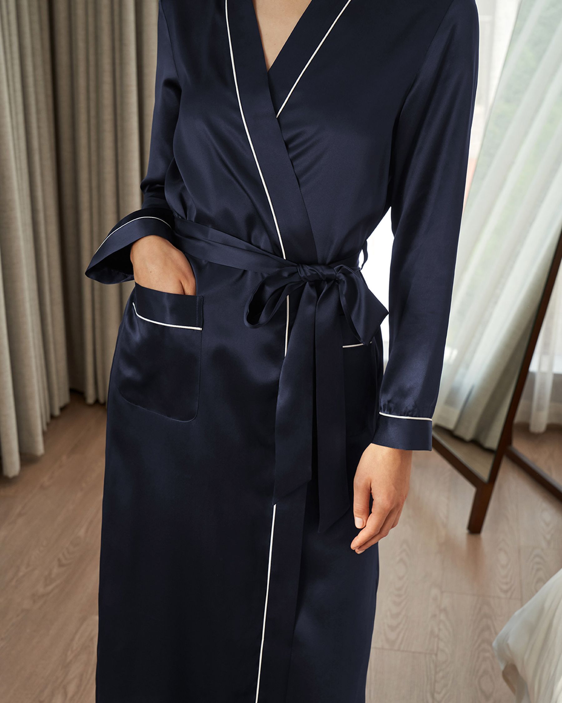 22 Momme Contra Trim & Full Length Silk Dressing Gown