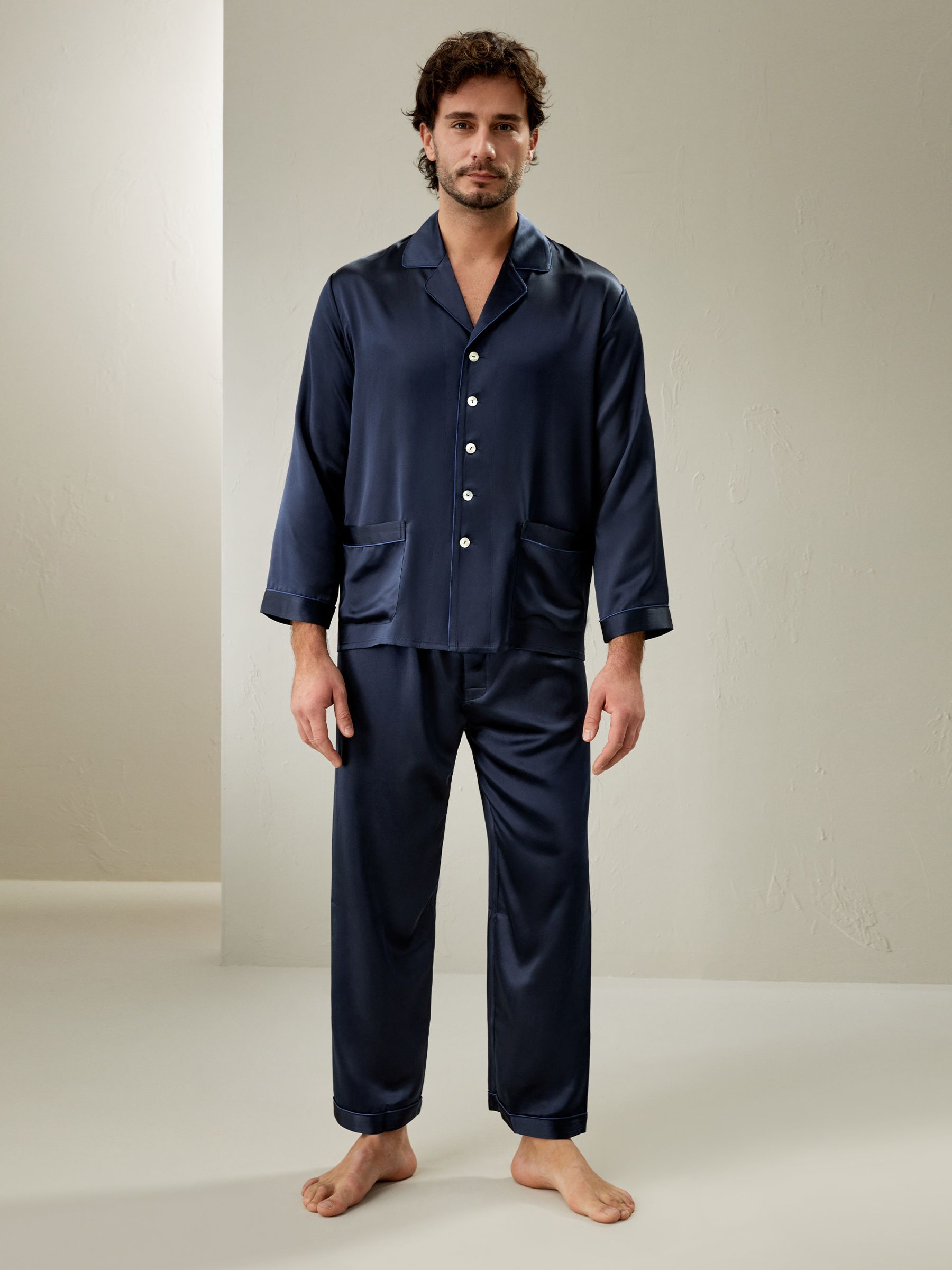 Suite De Pyjama Longue En Soie Classique Pour Homme