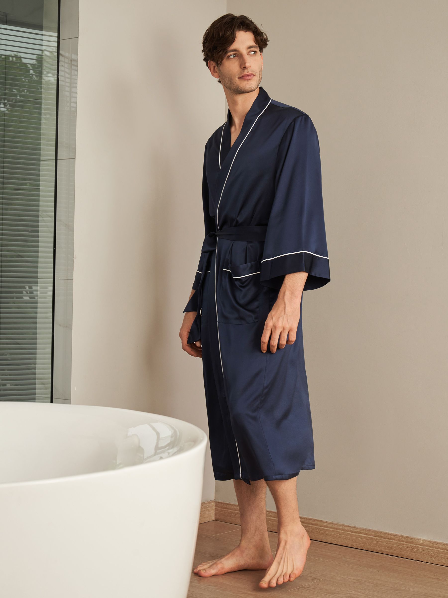 Robe de Chambre Homme en Soie Luxeux 22mm Col Kimono