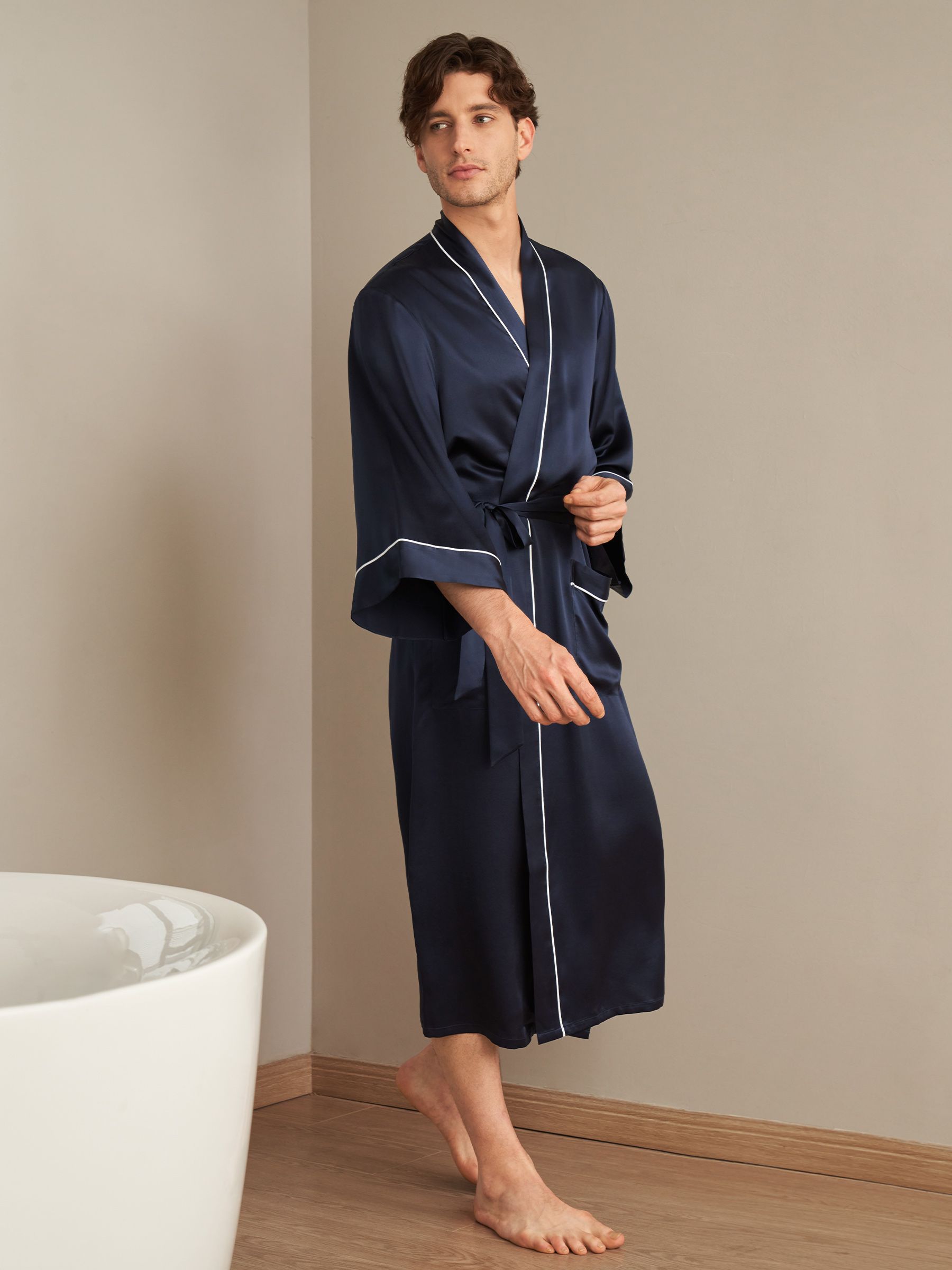 22 Momme Kimono Silk Robe with Piping