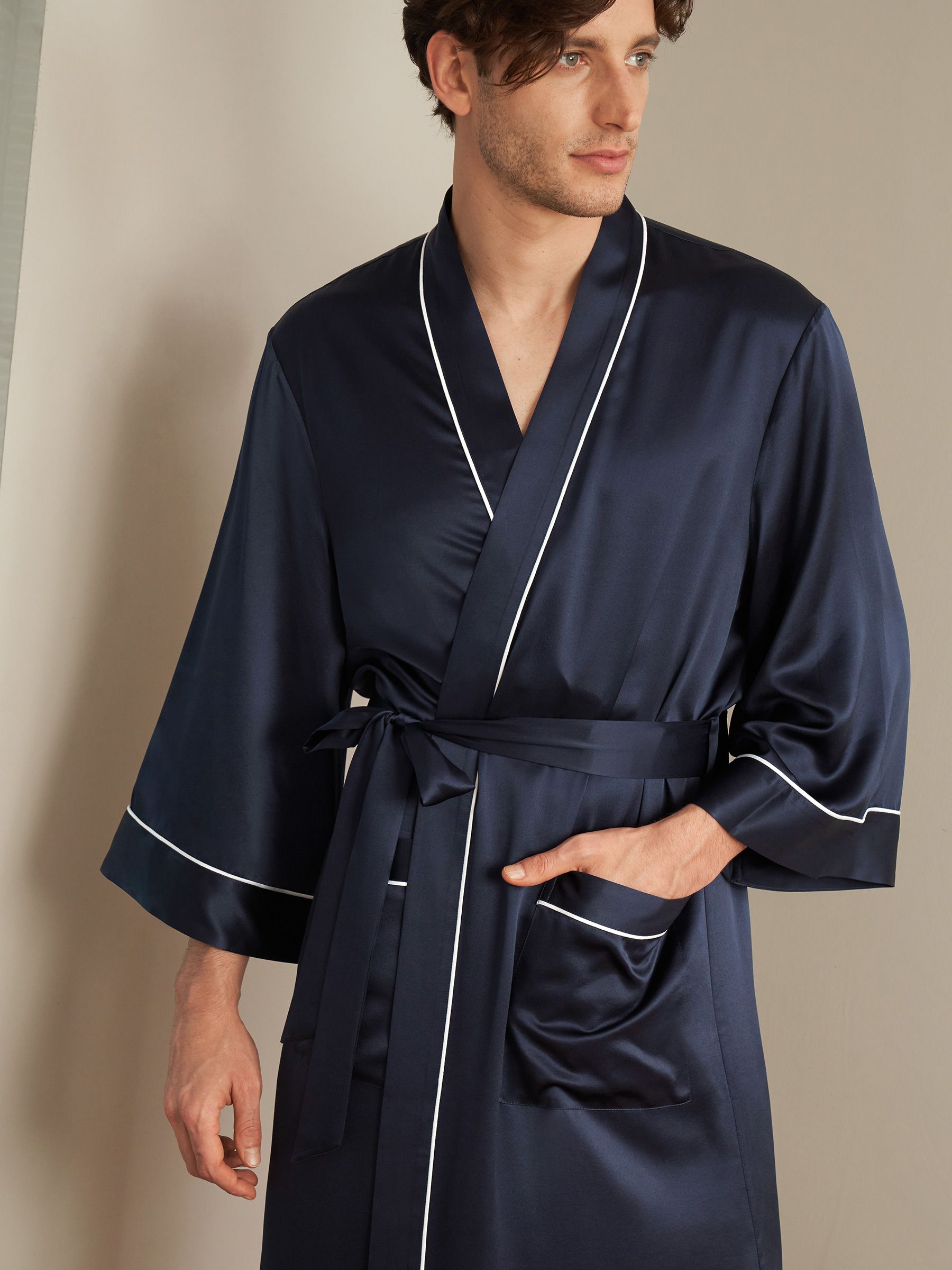 22 Momme Kimono Silk Robe with Piping