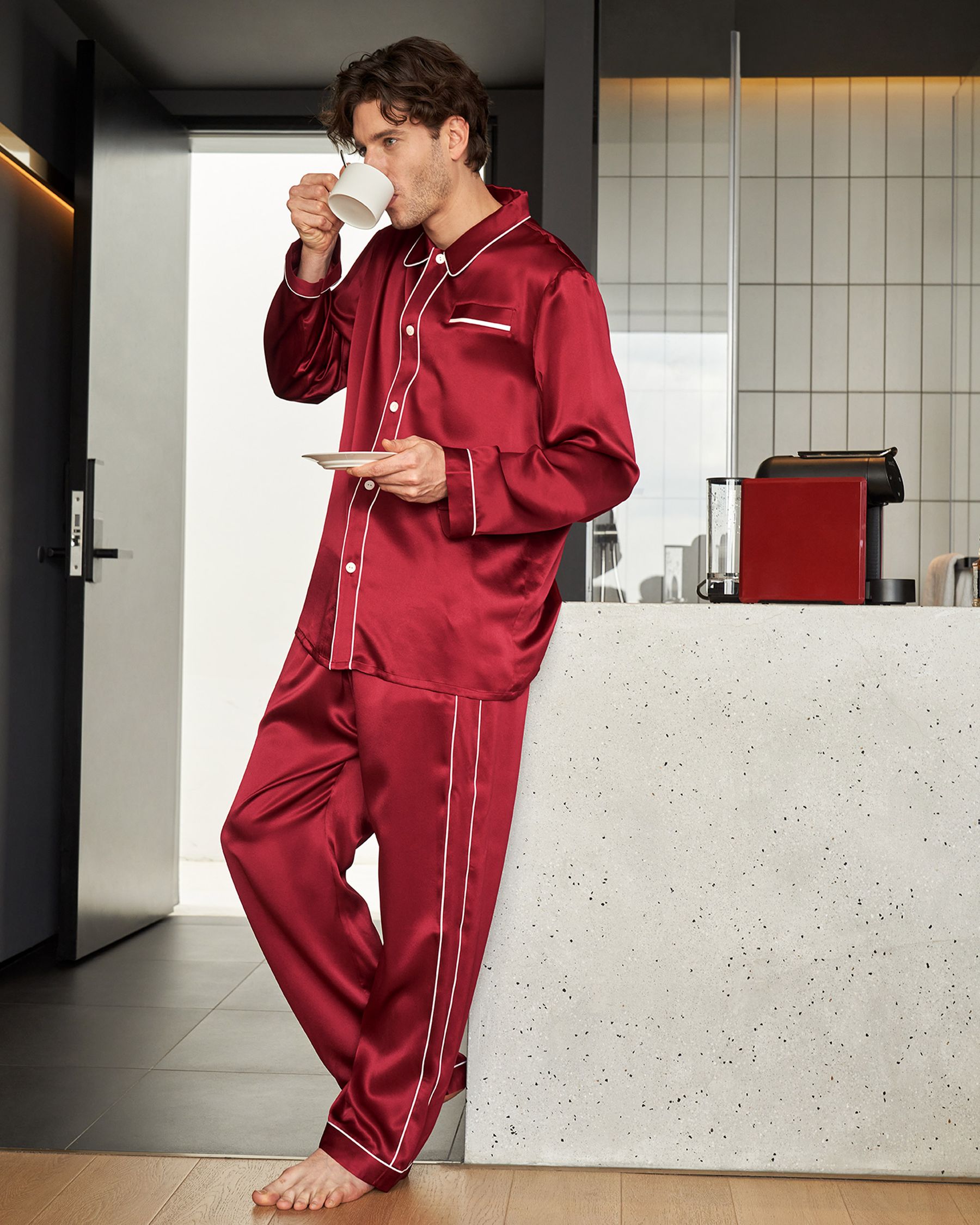 Pyjama en Soie Homme Patalons Tendance