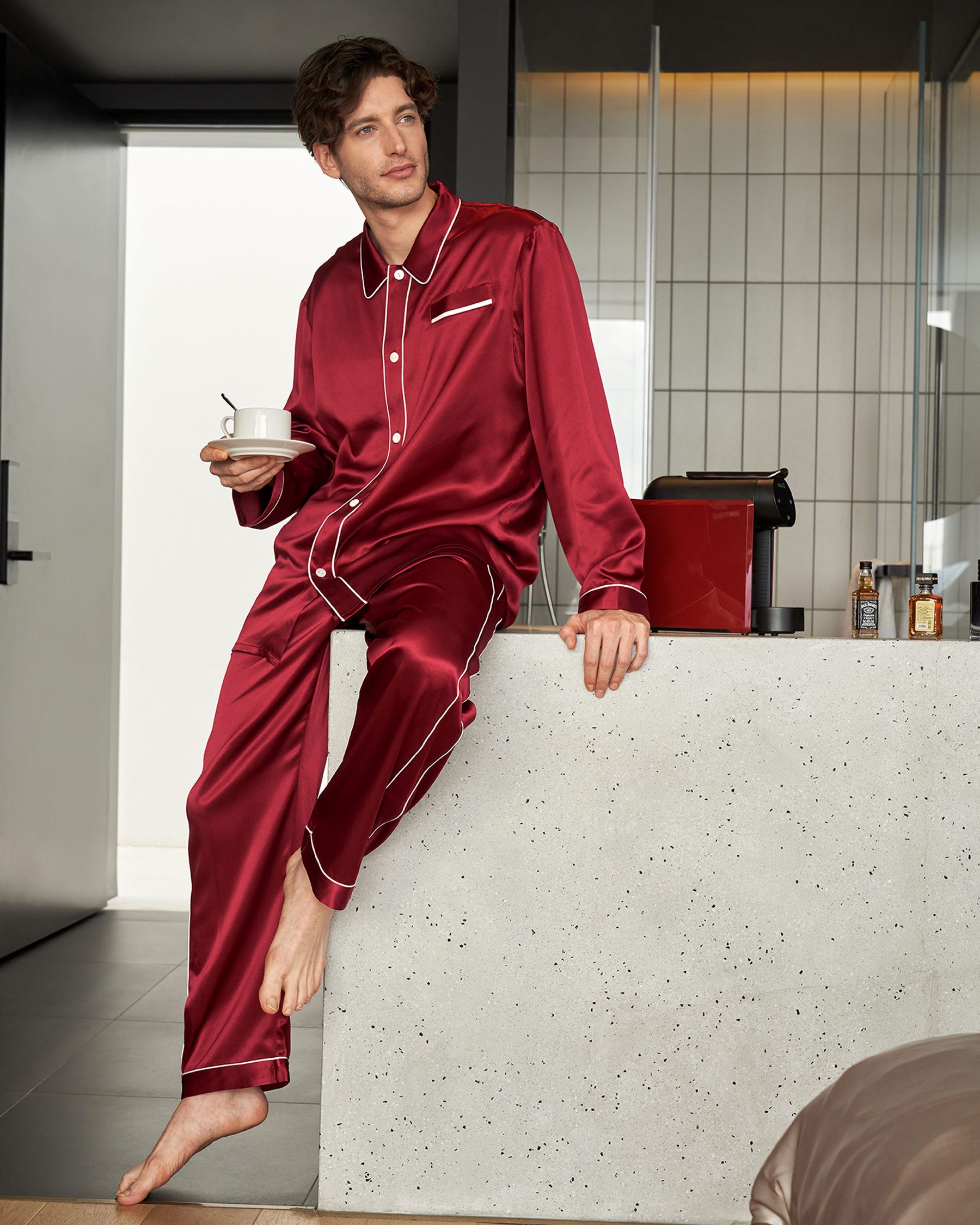 Pyjama en Soie Homme Patalons Tendance