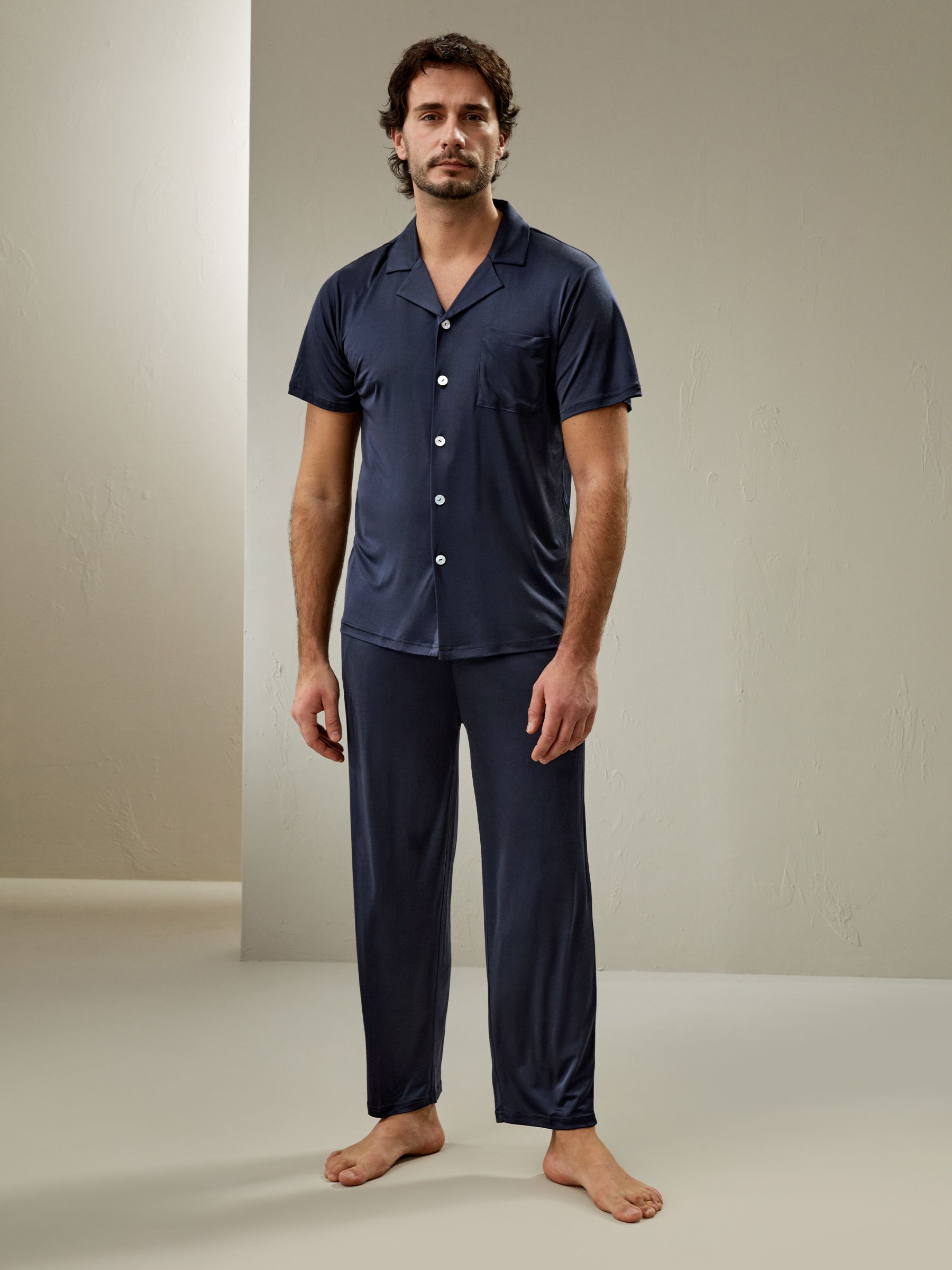 Short sleeves Men Silk Knit Pyjama set