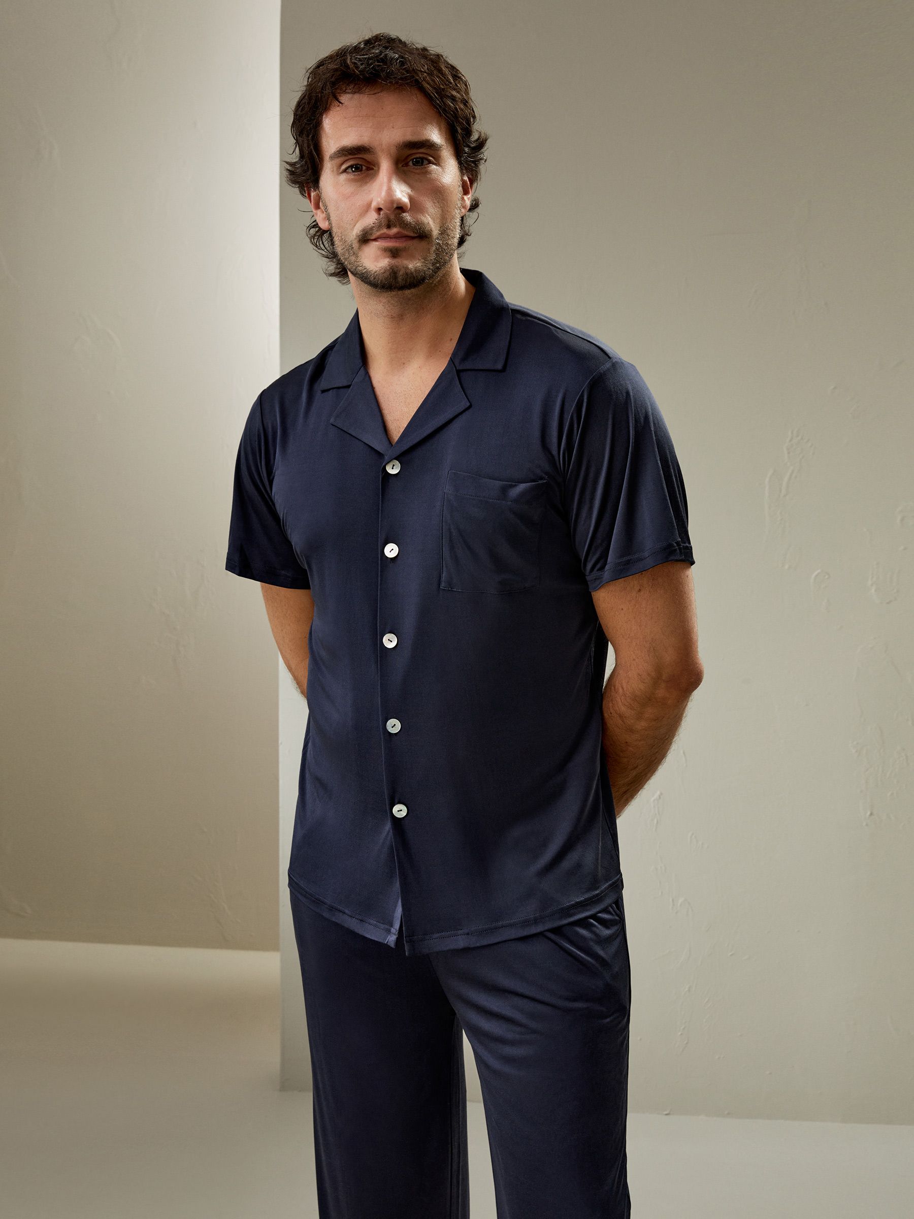 Short sleeves Men Silk Knit Pajama set