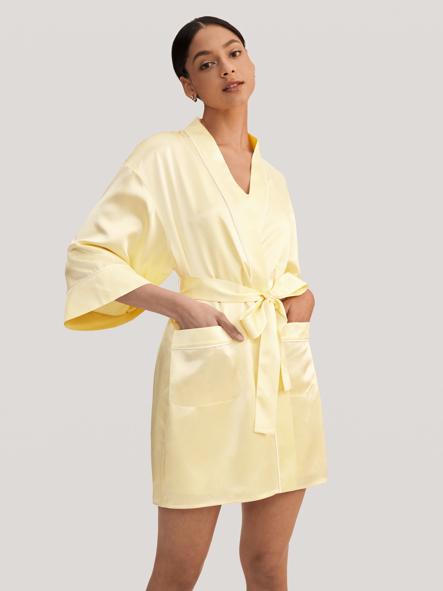 Vestaglia Kimono in raso di seta Golden Cocoon