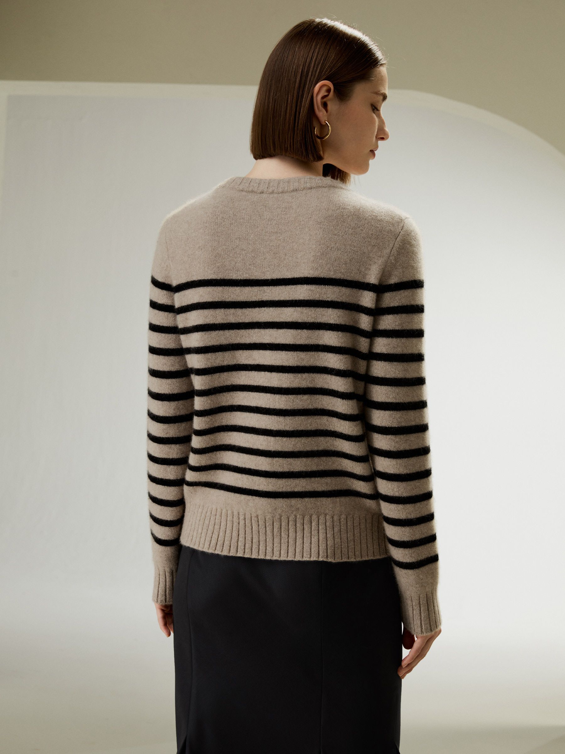 Stripe Round Collar Cashmere Sweater