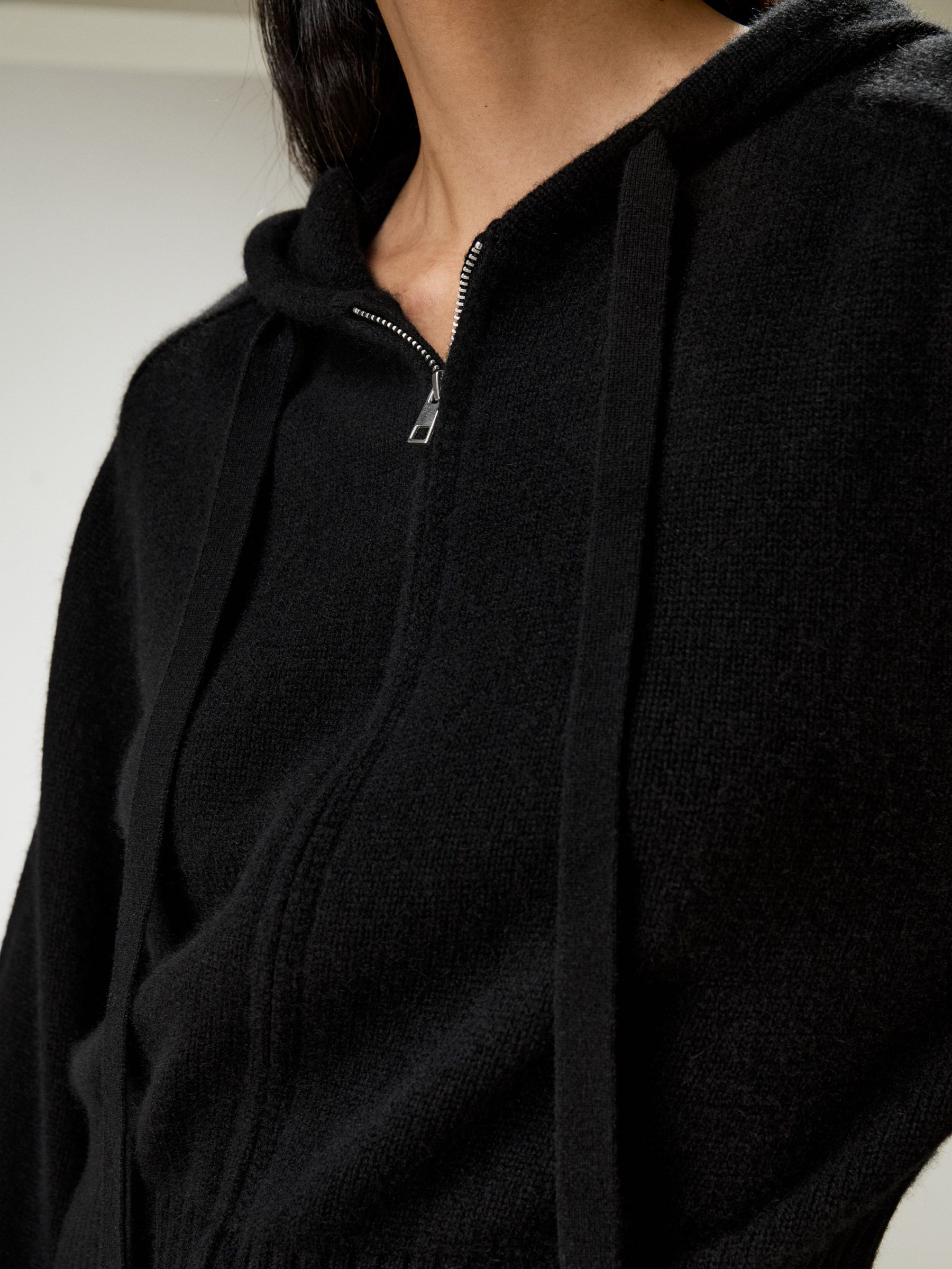 Short Zip-Up Wool Cashmere Hoodie