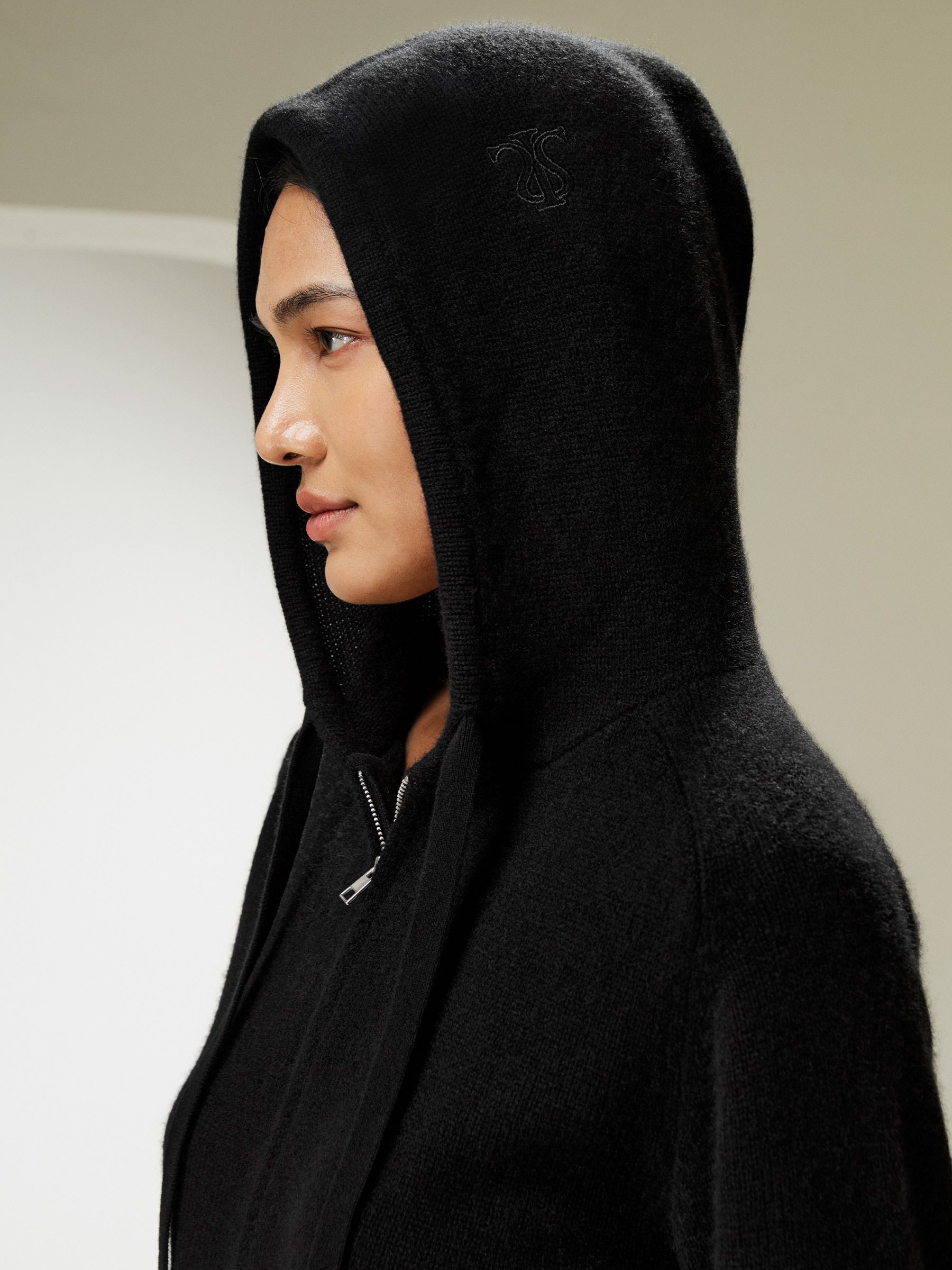 Short Zip-Up Wool Cashmere Hoodie