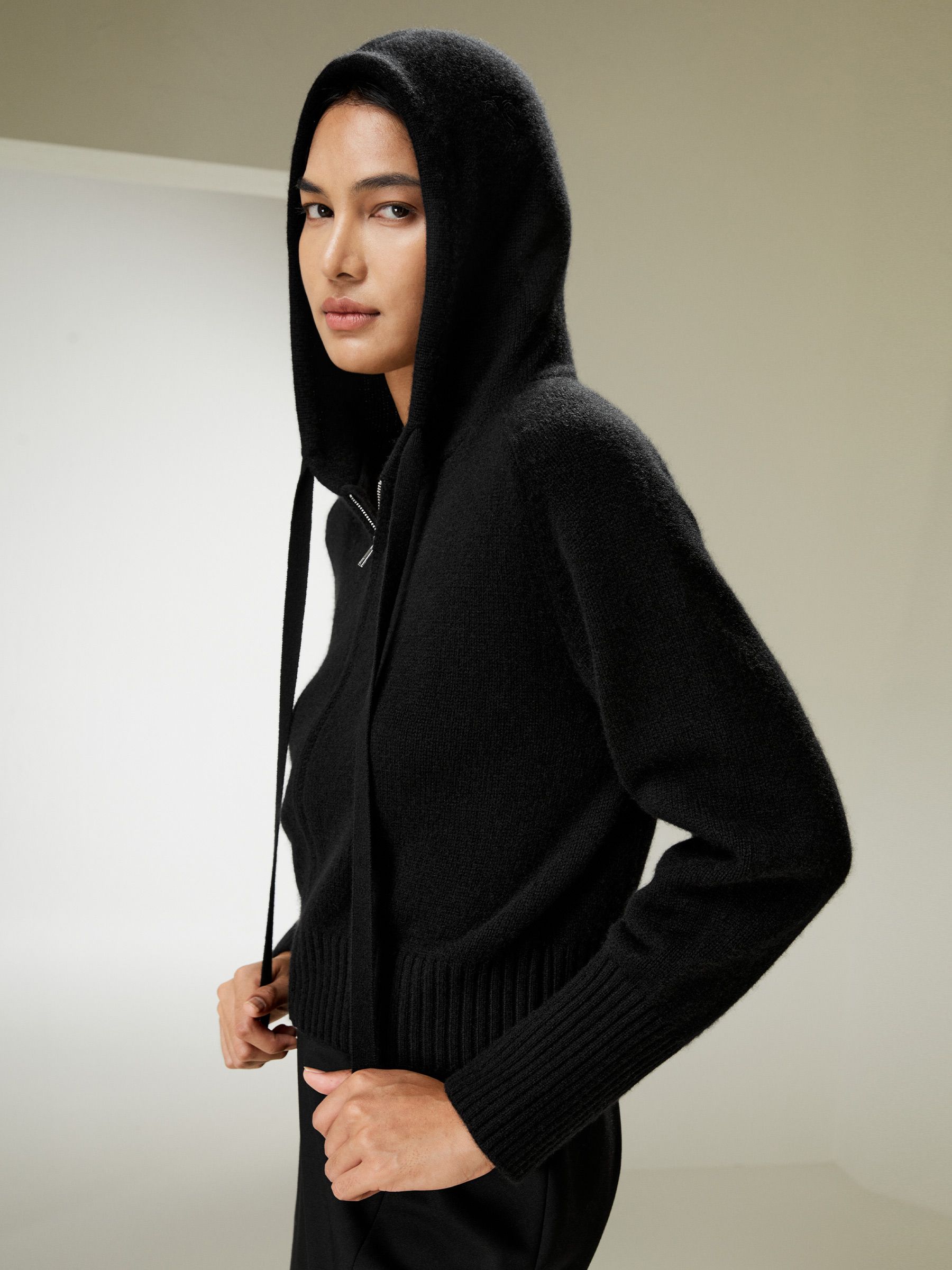 Short Zip-Up Wool Cashmere Hoodie