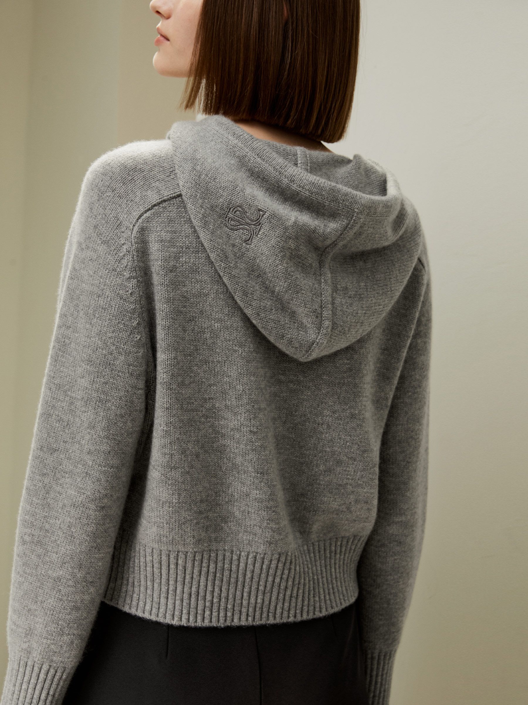 Short Zip-Up Wool Cashmere Hoodie