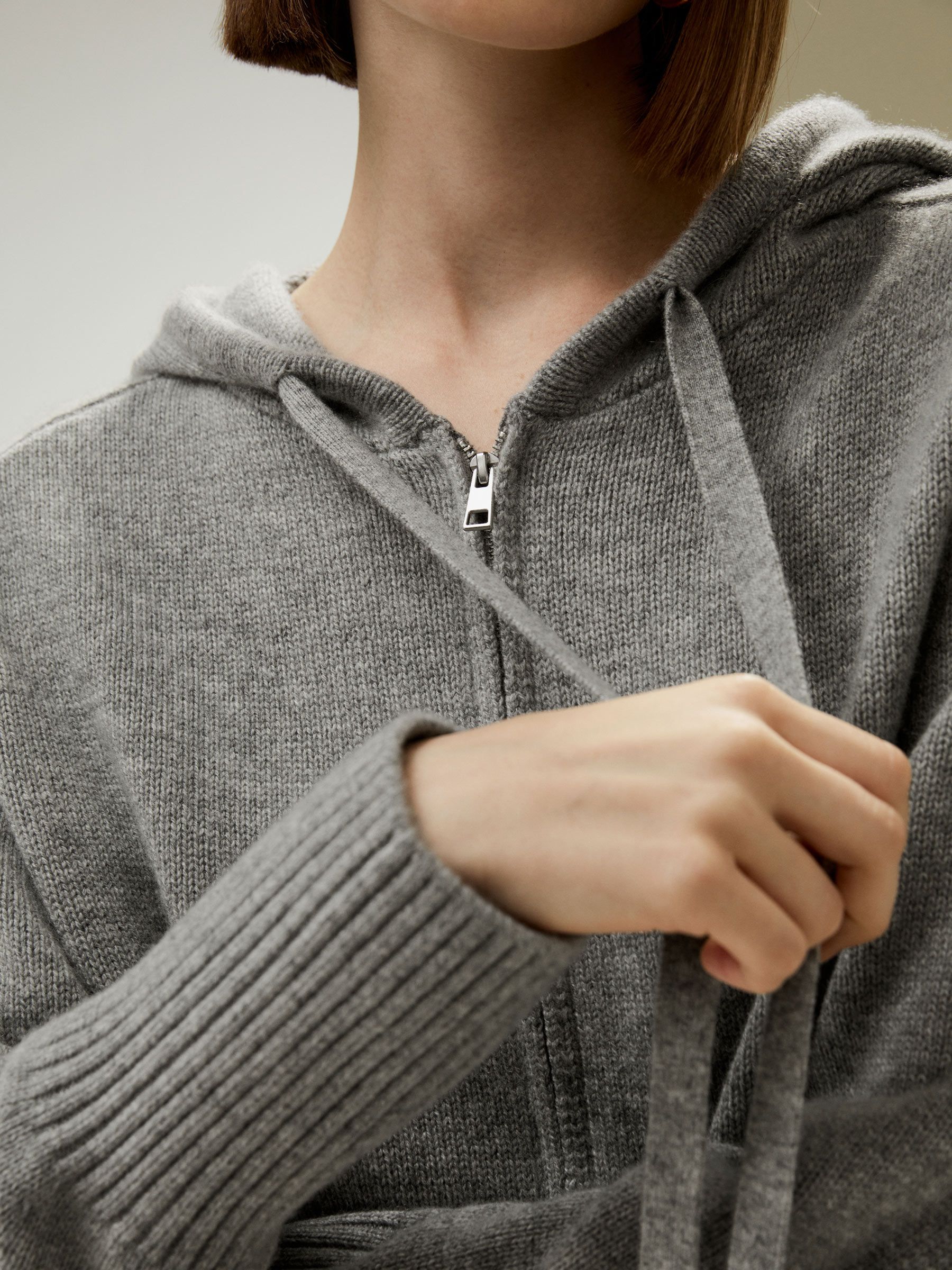 Short Zip-Up Wool Cashmere Hoodie