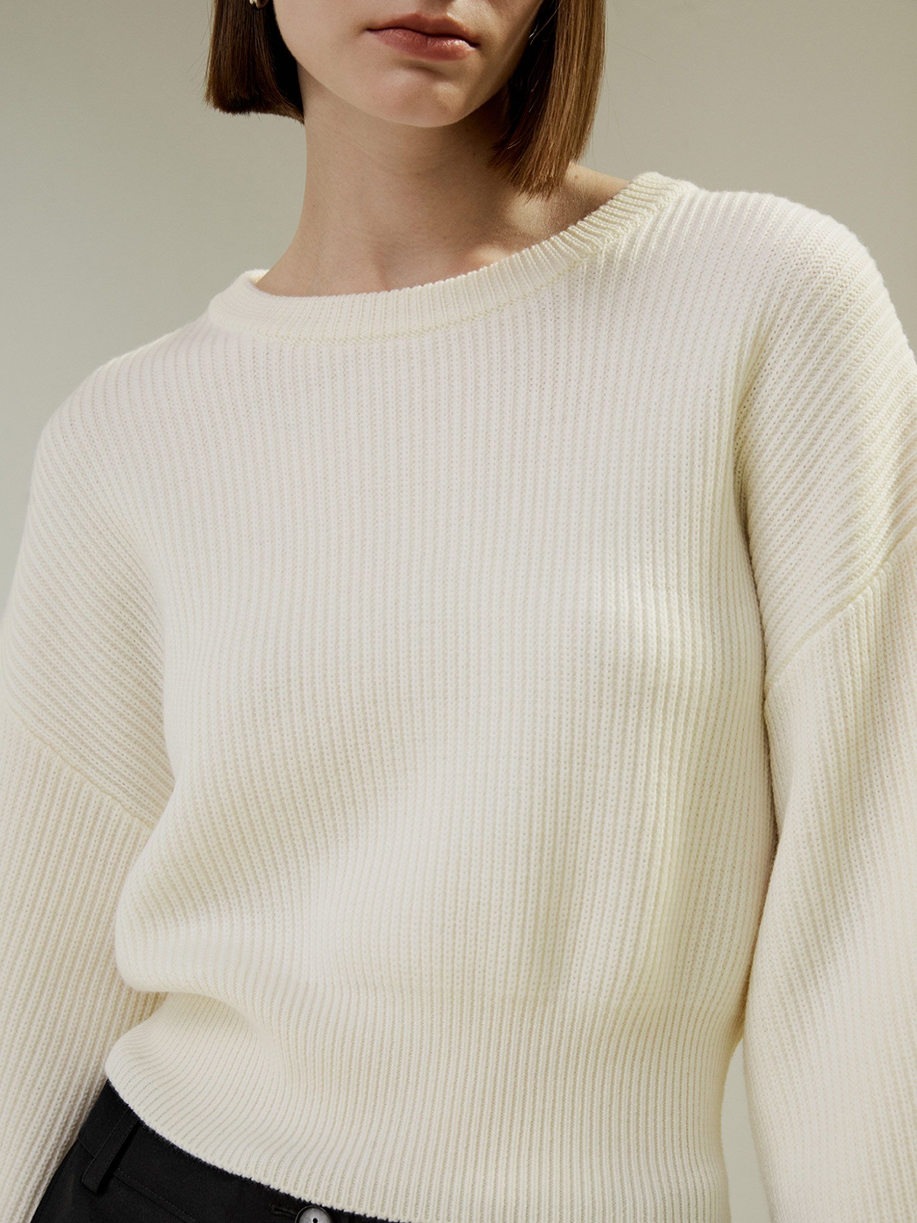 Round Neck Drop-Shoulder Merino Wool Sweater